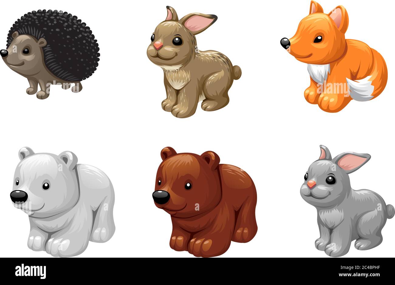 Vettore Set giocattoli animali, orso volpe coniglio hedgehog vettore. Illustrazione Vettoriale