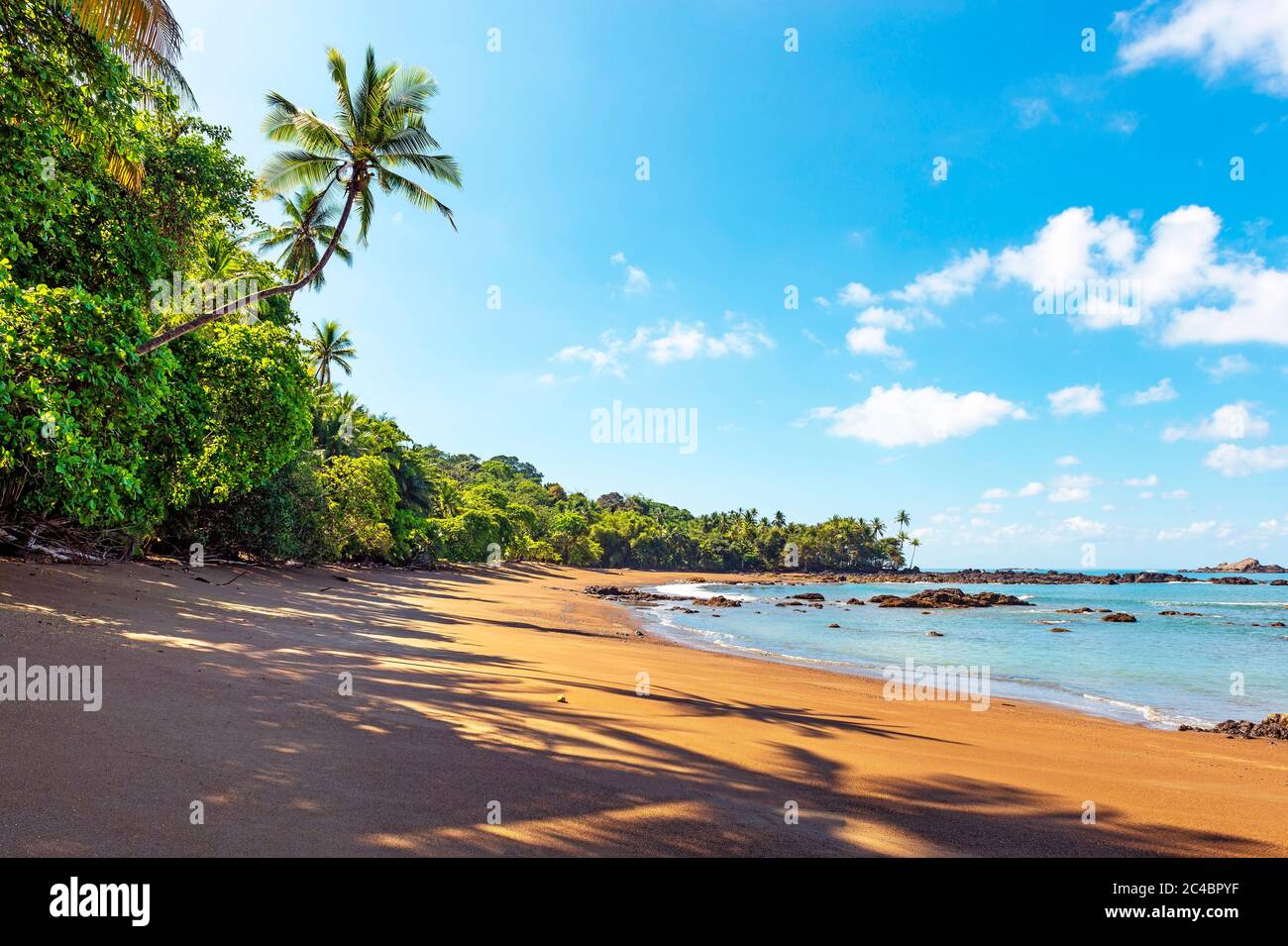 Spiaggia lungo l'Oceano Pacifico nel parco nazionale di Corcovado, Penisola di Osa, Costa Rica. Foto Stock