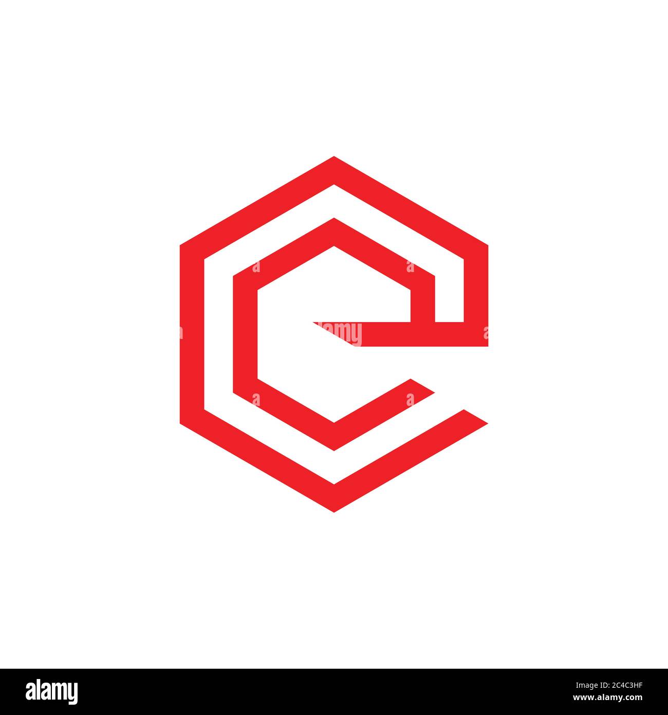 lettera e linee esagonali vettore logo geometrico del tetto Illustrazione Vettoriale