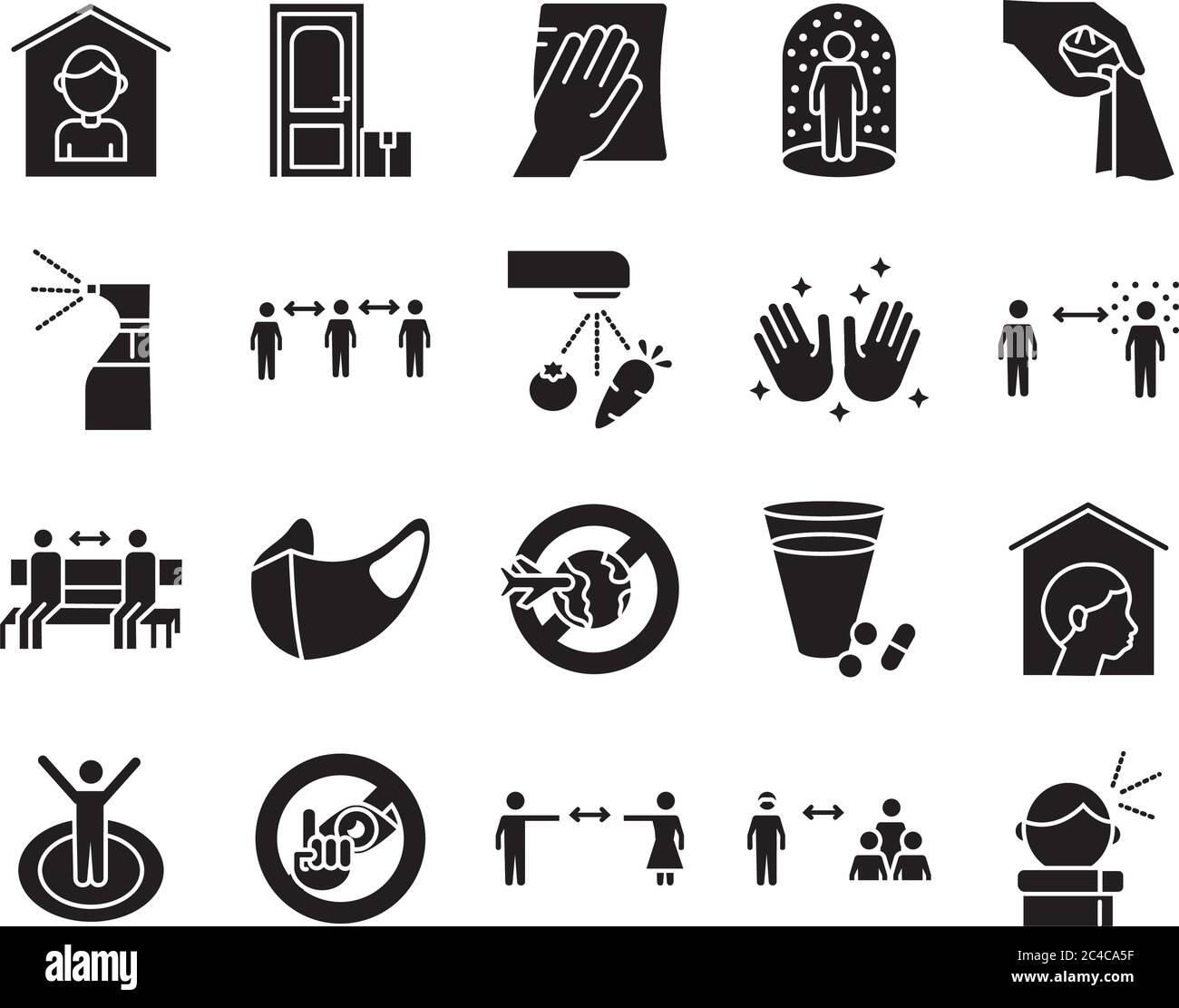 insieme di distanza sociale e di covid19 impostare icone disegno vettoriale illustrazione Illustrazione Vettoriale