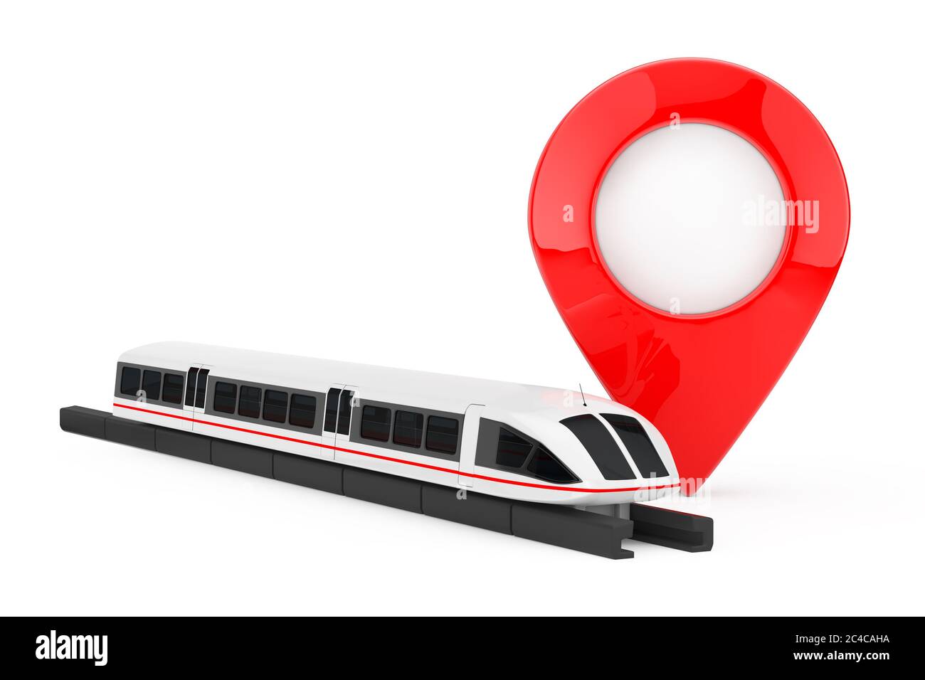 Super High Speed futuristico treno Computer vicino a Target puntino su sfondo bianco. Rendering 3d Foto Stock