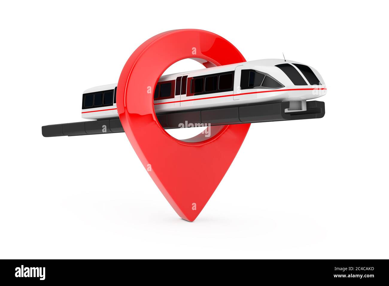 Treno futuristico Super High Speed Computer con puntatore a puntino su sfondo bianco. Rendering 3d Foto Stock