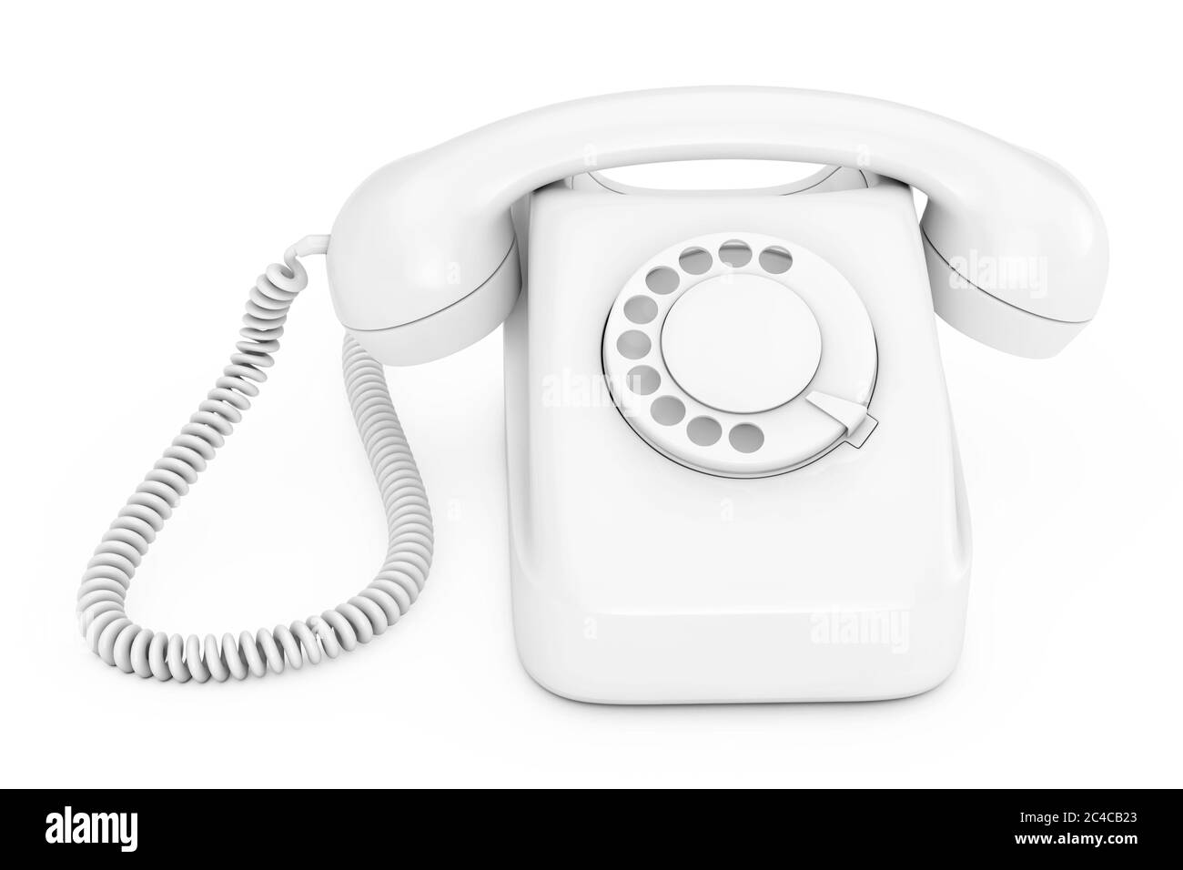 Telefono rotante bianco stile vintage in stile Clay su sfondo bianco rendering 3d Foto Stock