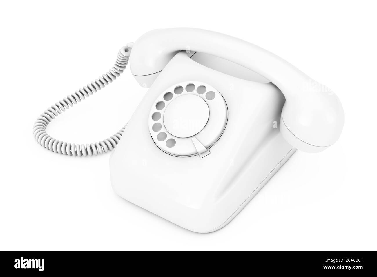 Telefono rotante bianco stile vintage in stile Clay su sfondo bianco rendering 3d Foto Stock