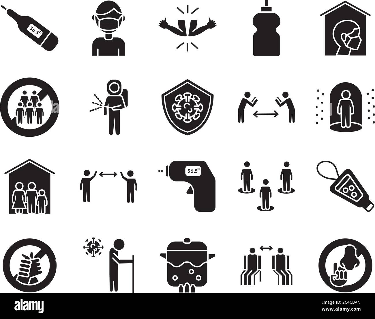 insieme di distanza sociale e di covid19 impostare icone disegno vettoriale illustrazione Illustrazione Vettoriale