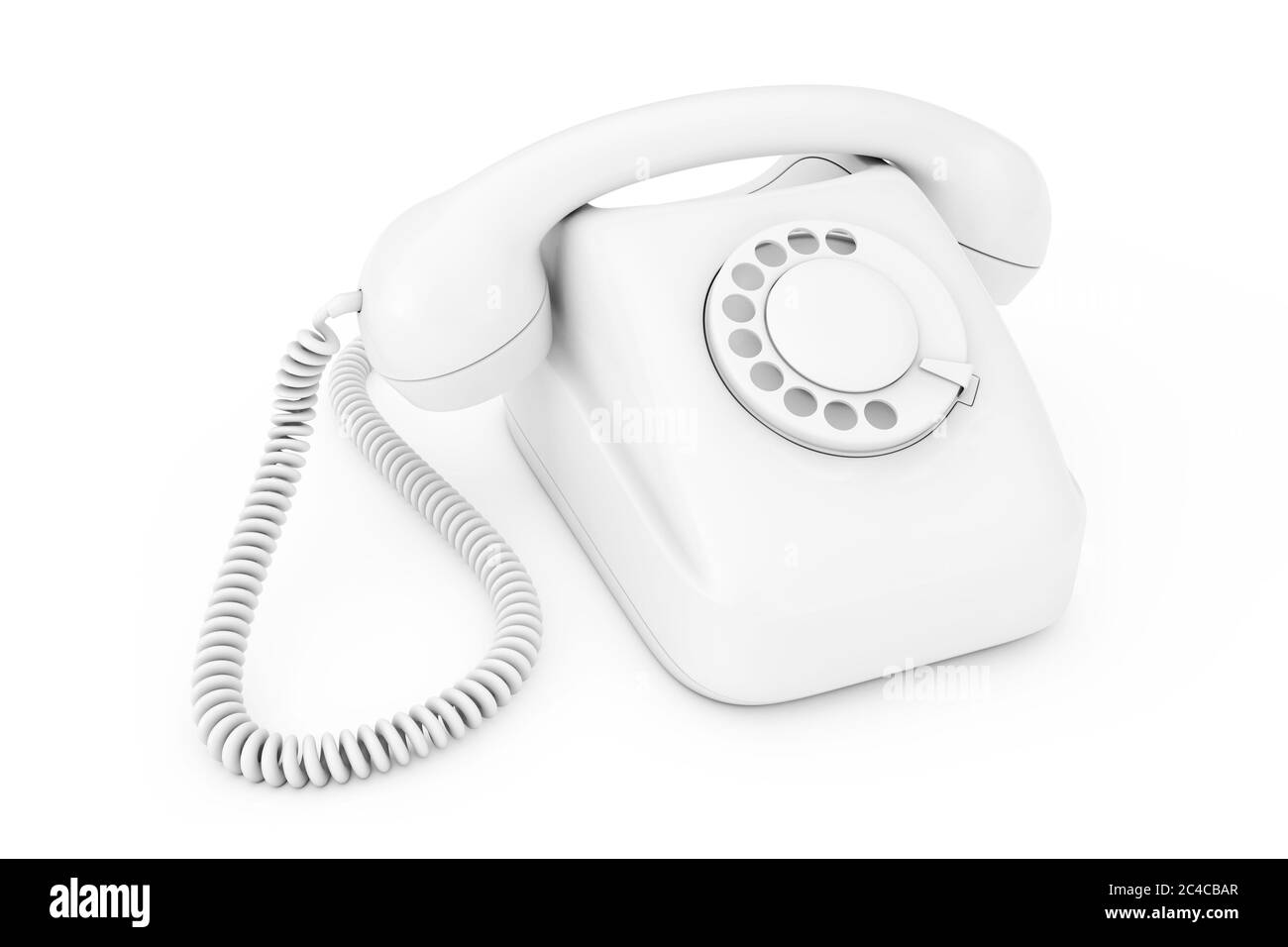 Telefono rotante bianco stile vintage in stile Clay su sfondo bianco rendering 3d Foto Stock