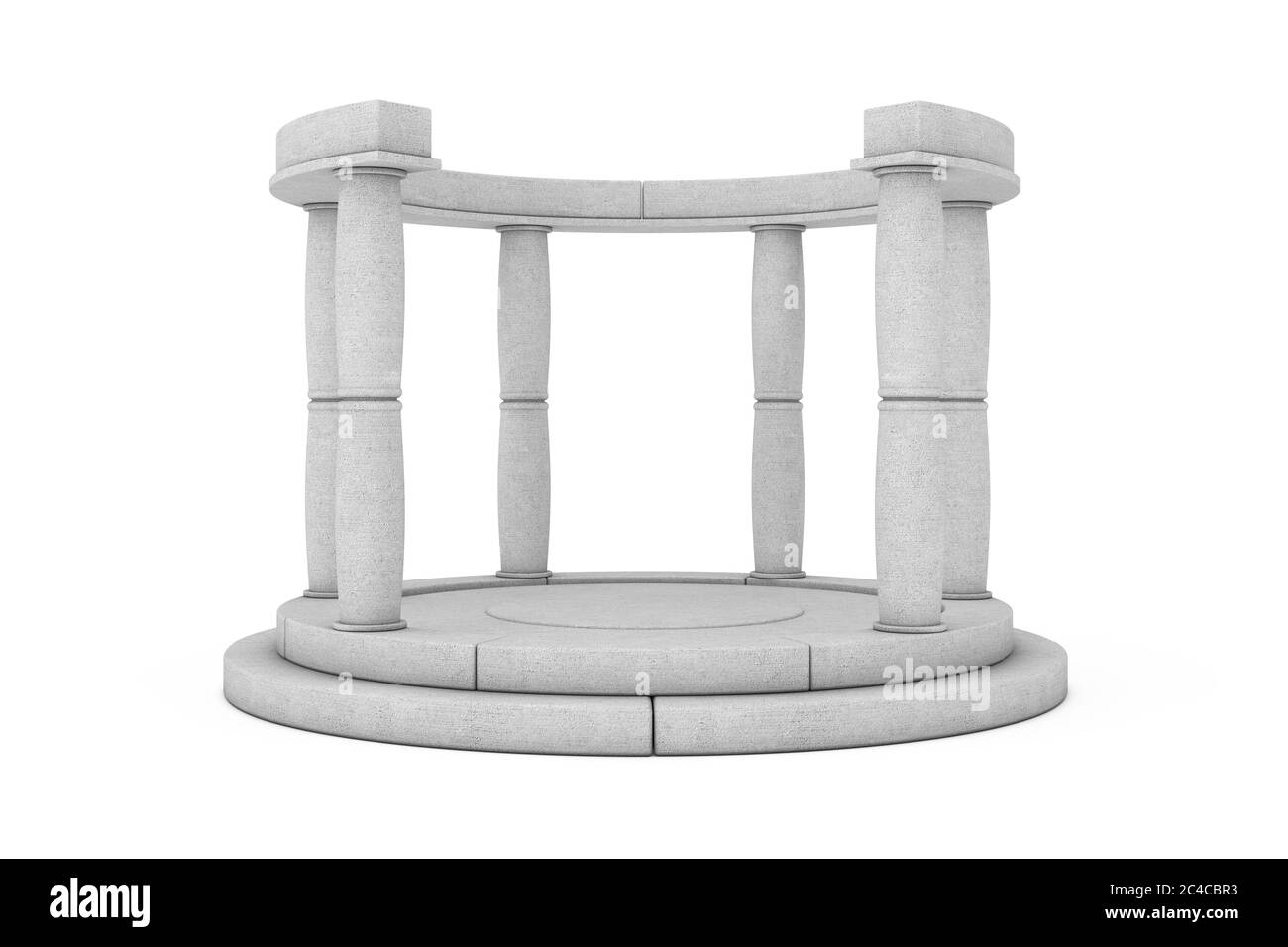 Pietra antica Podium con colonne su sfondo bianco. Rendering 3d Foto Stock