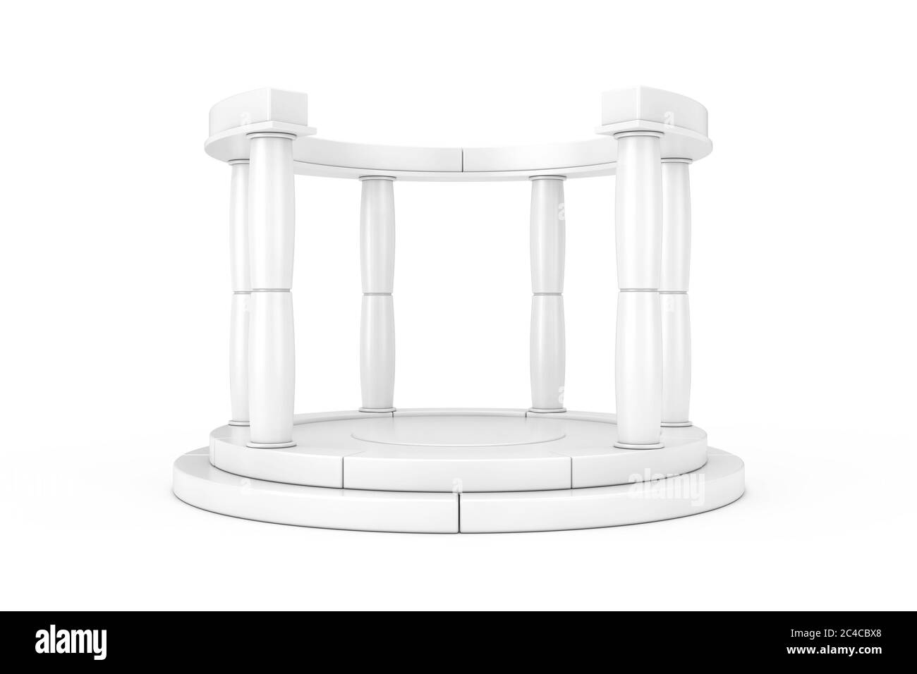 White Antique Podium con colonne in stile Clay su sfondo bianco. Rendering 3d Foto Stock