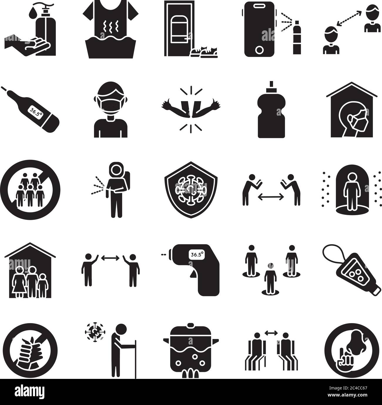 insieme di distanza sociale e di covid19 impostare icone disegno vettoriale illustrazione Illustrazione Vettoriale