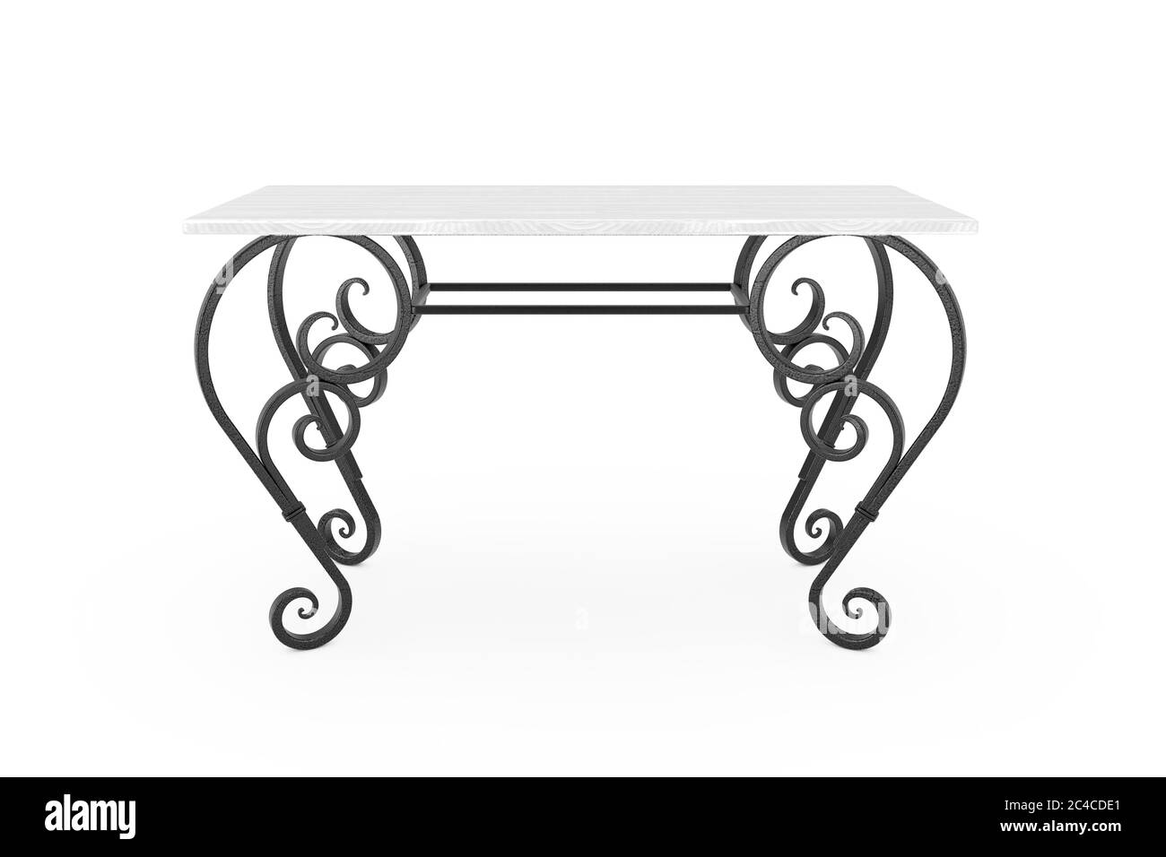 Tavolo in legno classico d'epoca con gambe in ferro su sfondo bianco. Rendering 3d Foto Stock
