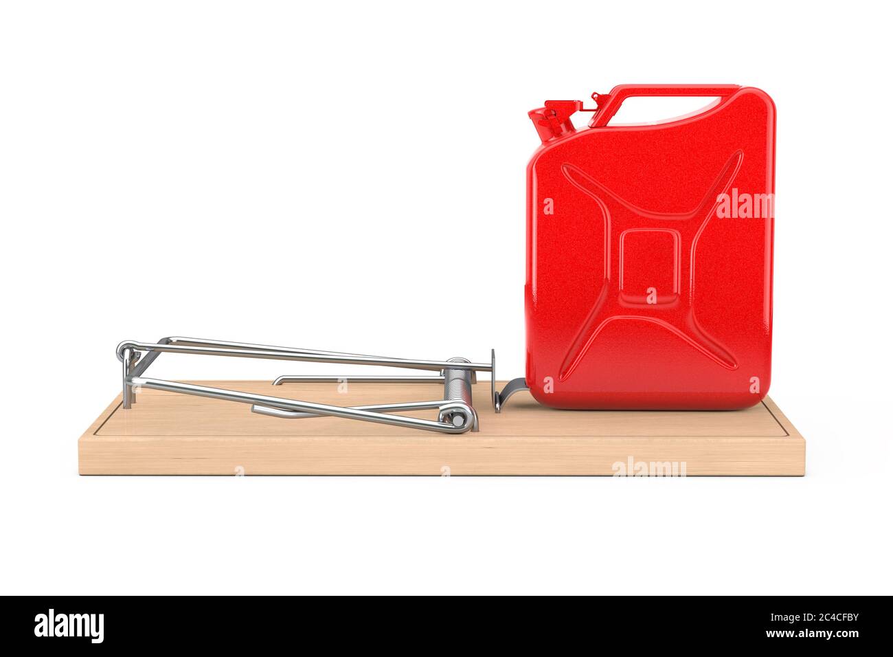 Concetto di carburante falso. Jarrycan in metallo rosso su sfondo bianco. Rendering 3d Foto Stock