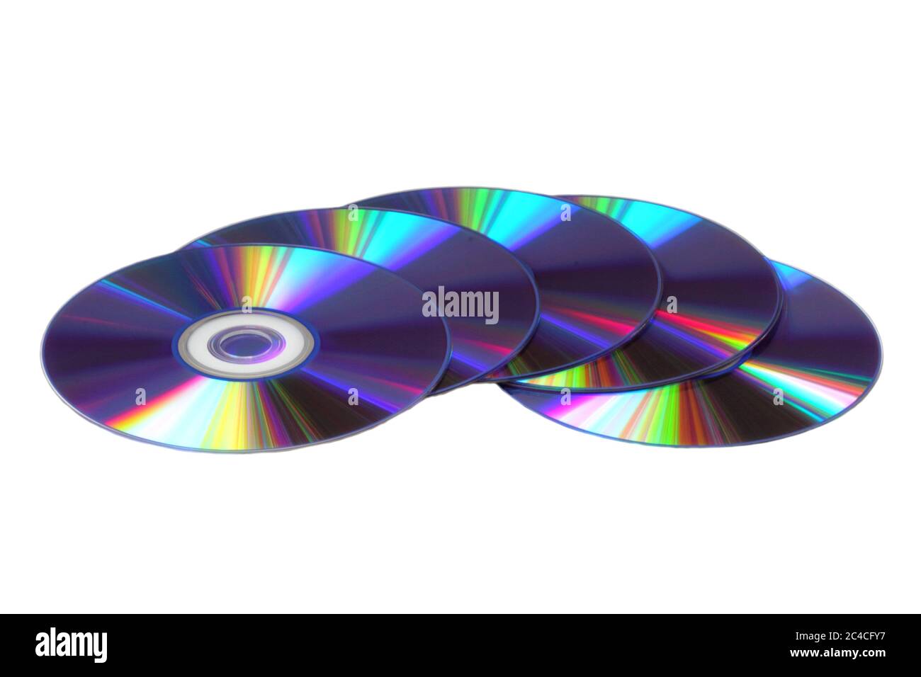 Pila di CD o DVD isolati su sfondo bianco Foto Stock