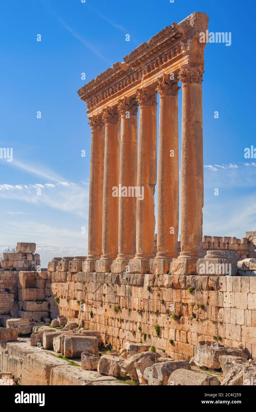 Tempio di Giove, Baalbek, Bekaa Valley, Libano Foto Stock