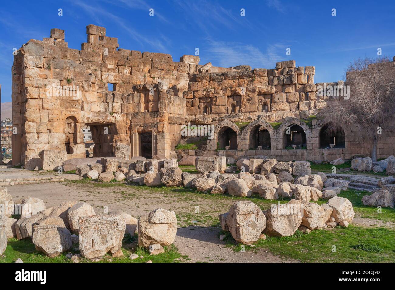 Rovine del tempio, Baalbek, Valle di Bekaa, Libano Foto Stock