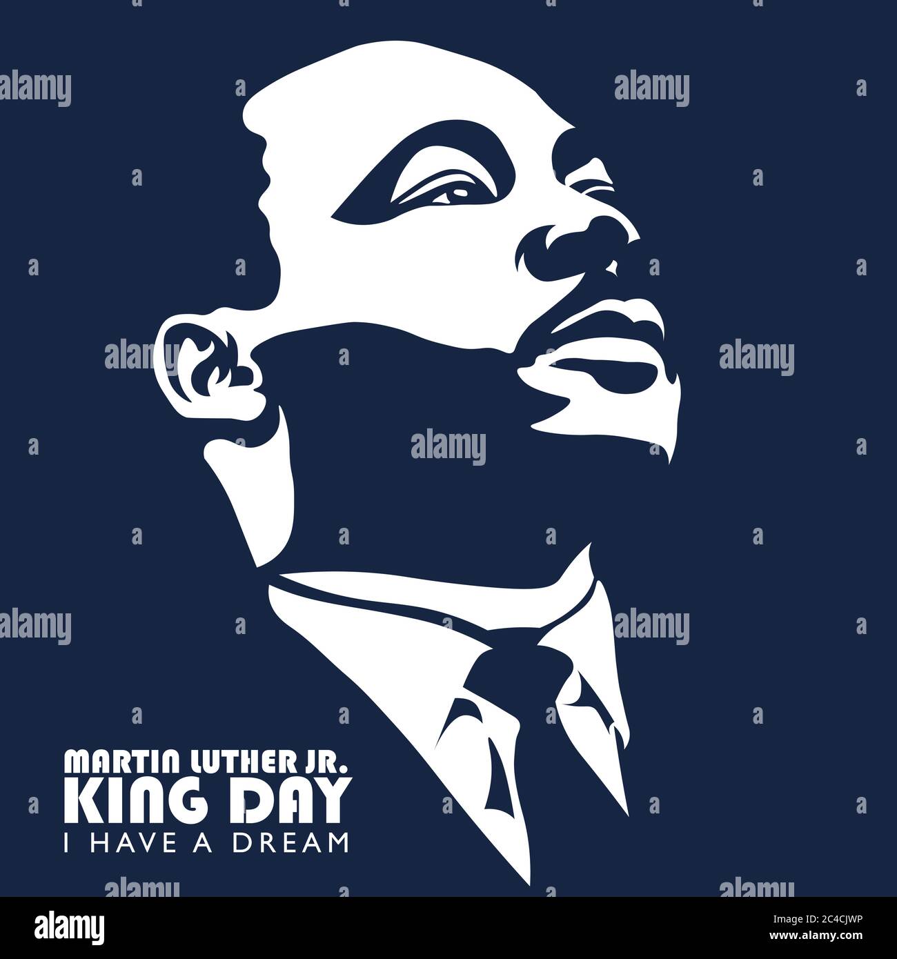 MLK Martin Luther King Jr. Biglietto di auguri di giorno sfondo. Ho una citazione ispiratrice da sogno. Martin Luther Jr. Re Ritratto. Martin Luther King Jr Illustrazione Vettoriale