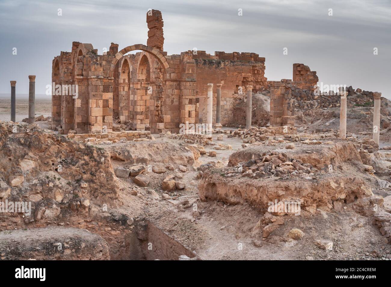Qasr al-Heer al-Sharqi, palazzo di Umayyad califfh Hisham ibn Abd al-Malik, 743, Siria Foto Stock