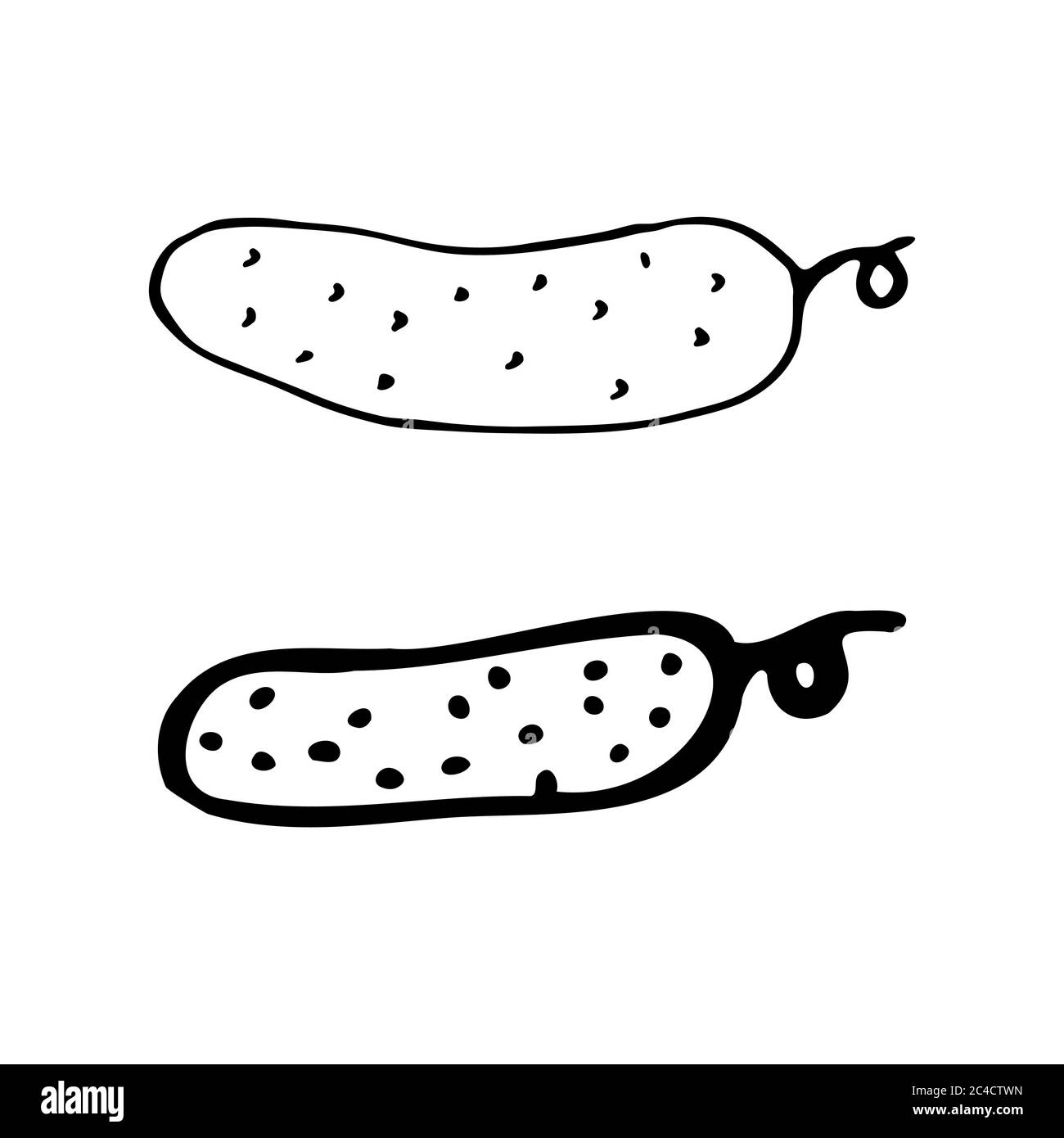 Cetrioli. Icona a forma di dodle disegnata a mano. Isolamento trasparente su sfondo bianco. Illustrazione vettoriale per biglietti d'auguri, poster, patch, stampe Illustrazione Vettoriale