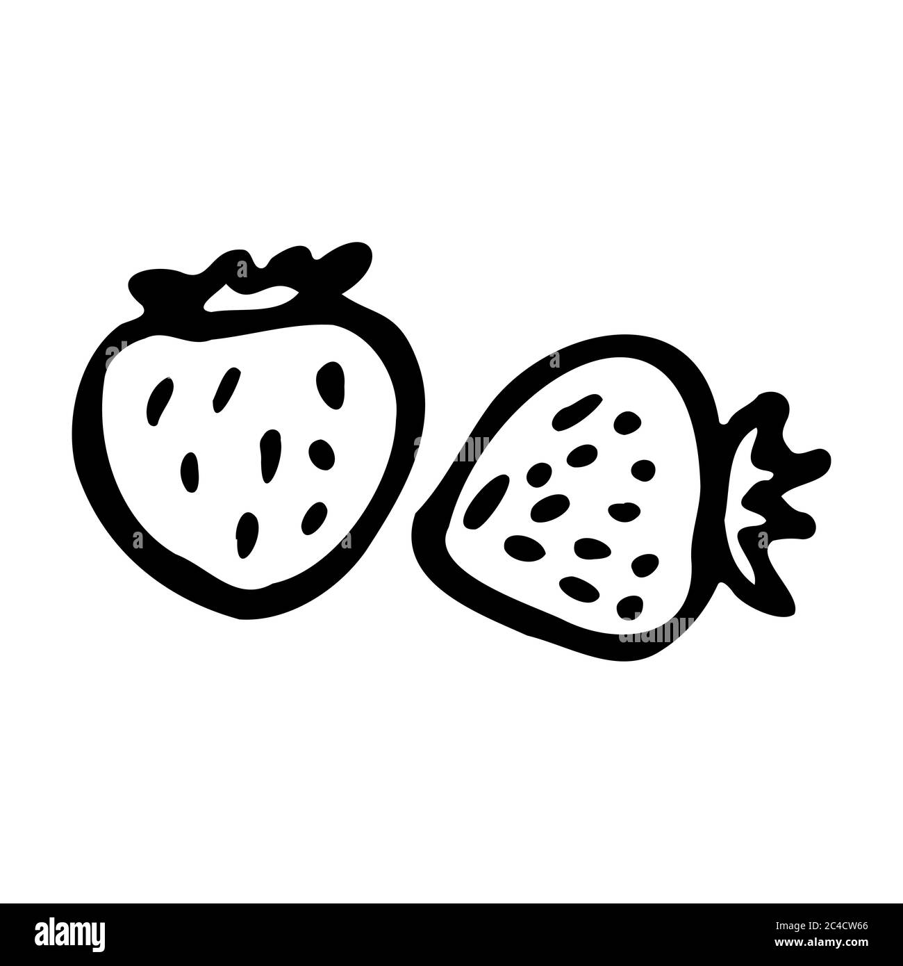 Fragola. Icona a forma di dodle disegnata a mano. Isolamento trasparente su sfondo bianco. Illustrazione vettoriale per biglietti d'auguri, poster, patch, stampe Illustrazione Vettoriale