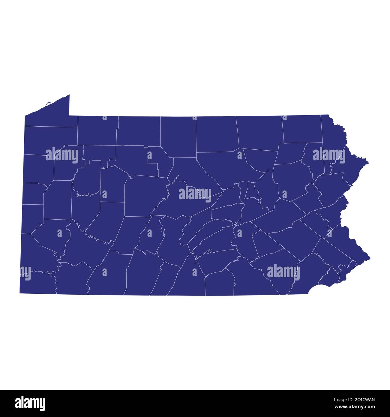 La mappa di alta qualità della Pennsylvania è uno stato degli Stati Uniti d'America con i confini delle contee Illustrazione Vettoriale