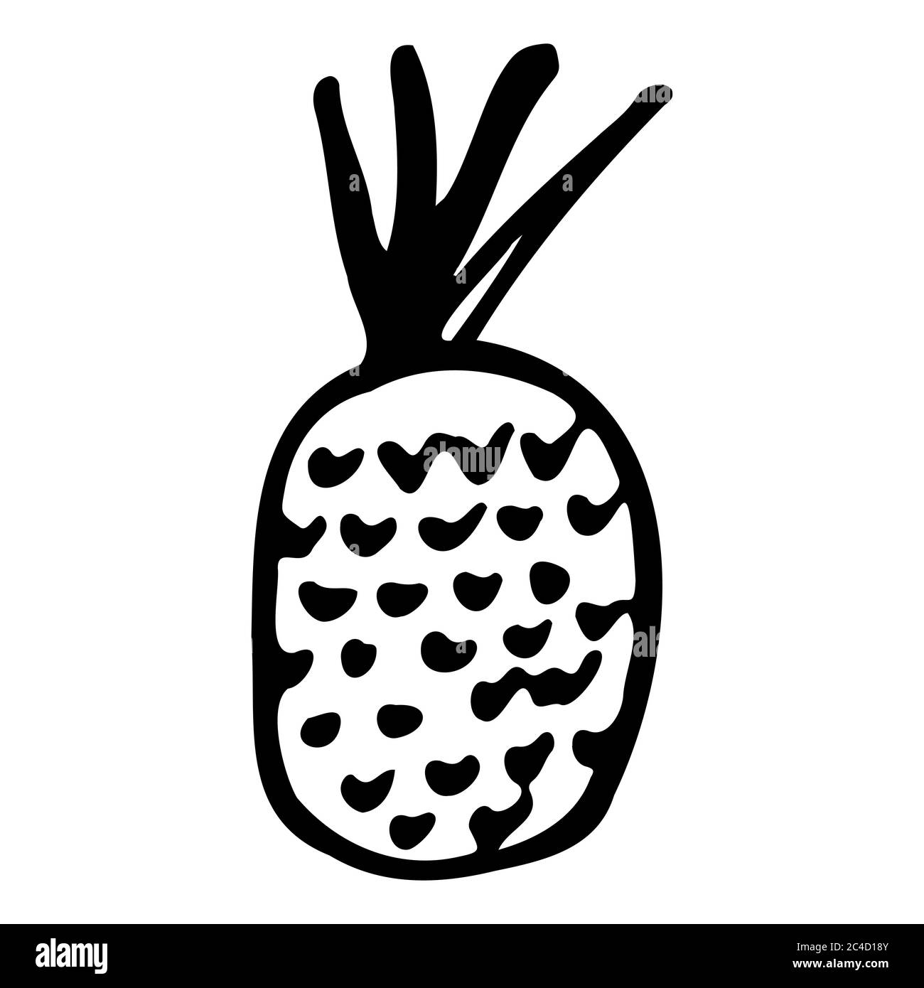 Ananas. Icona a forma di dodle disegnata a mano. Isolamento trasparente su sfondo bianco. Illustrazione vettoriale per biglietti d'auguri, poster, patch, stampe Illustrazione Vettoriale