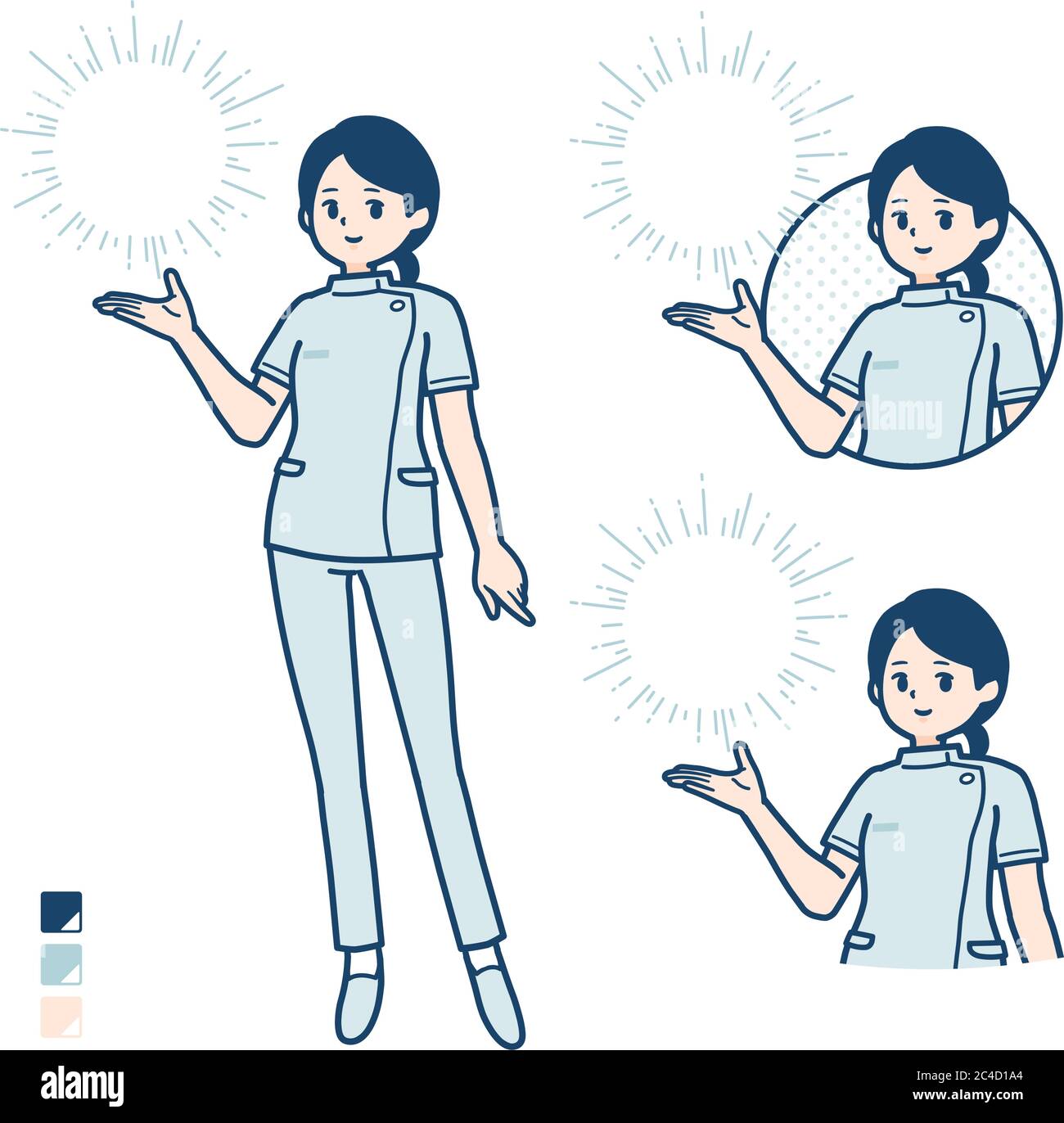 Una giovane infermiera con immagini di luce manipolanti. È arte vettoriale, quindi è facile da modificare. Illustrazione Vettoriale