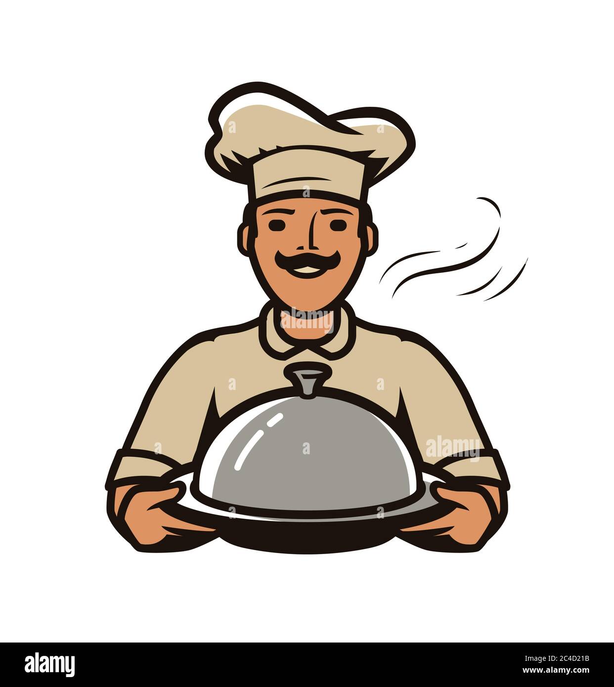 Chef con logo vassoio. Ristorante, ristorante, servizio di ristorazione illustrazione vettoriale Illustrazione Vettoriale