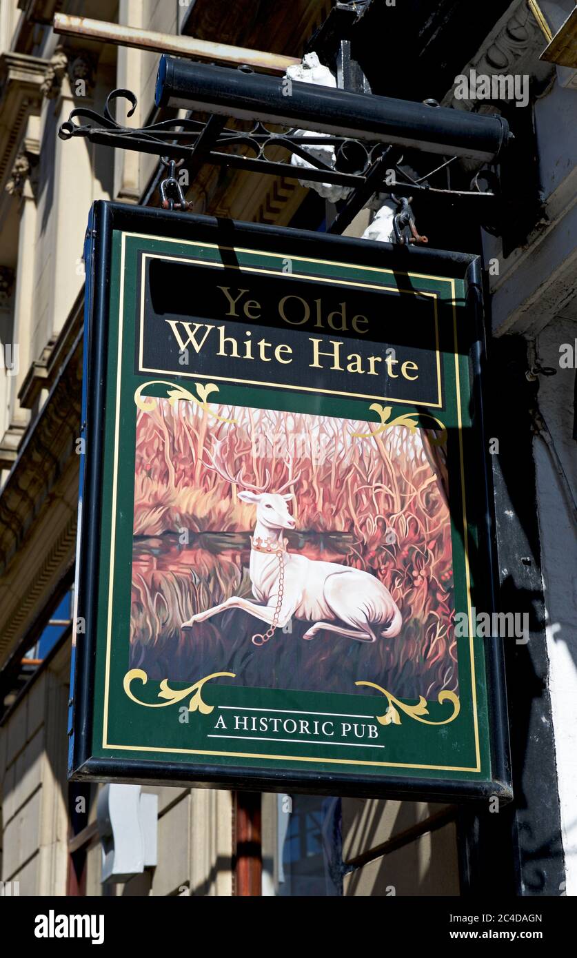 Cartello pub - Ye Olde White Harte - su Silver Street, Hull, Humberside, East Yorkshire, Inghilterra UK Foto Stock