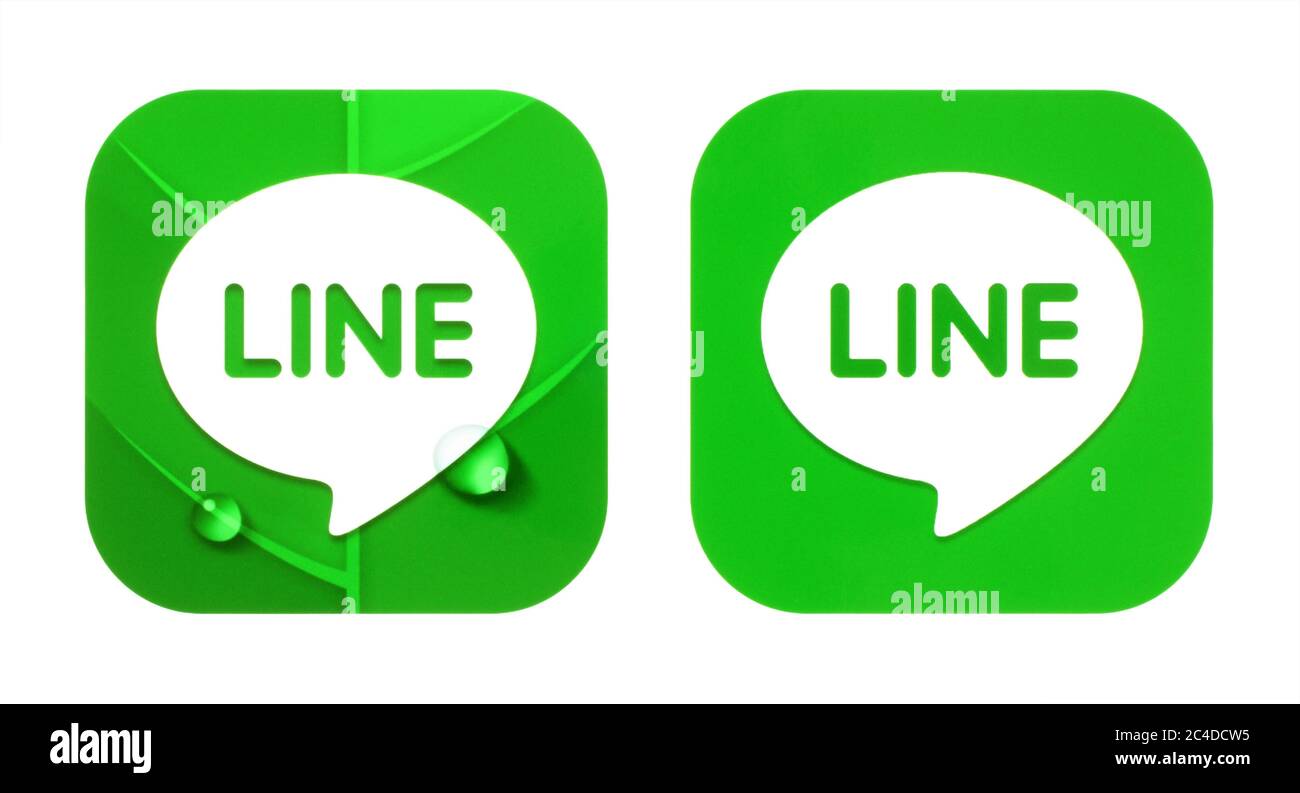 Kiev, Ucraina - 29 ottobre 2019: Icone di linea nuove e vecchie stampate su white paper. Line è un'applicazione freeware per comunicazioni istantanee su dispositivi elettronici Foto Stock