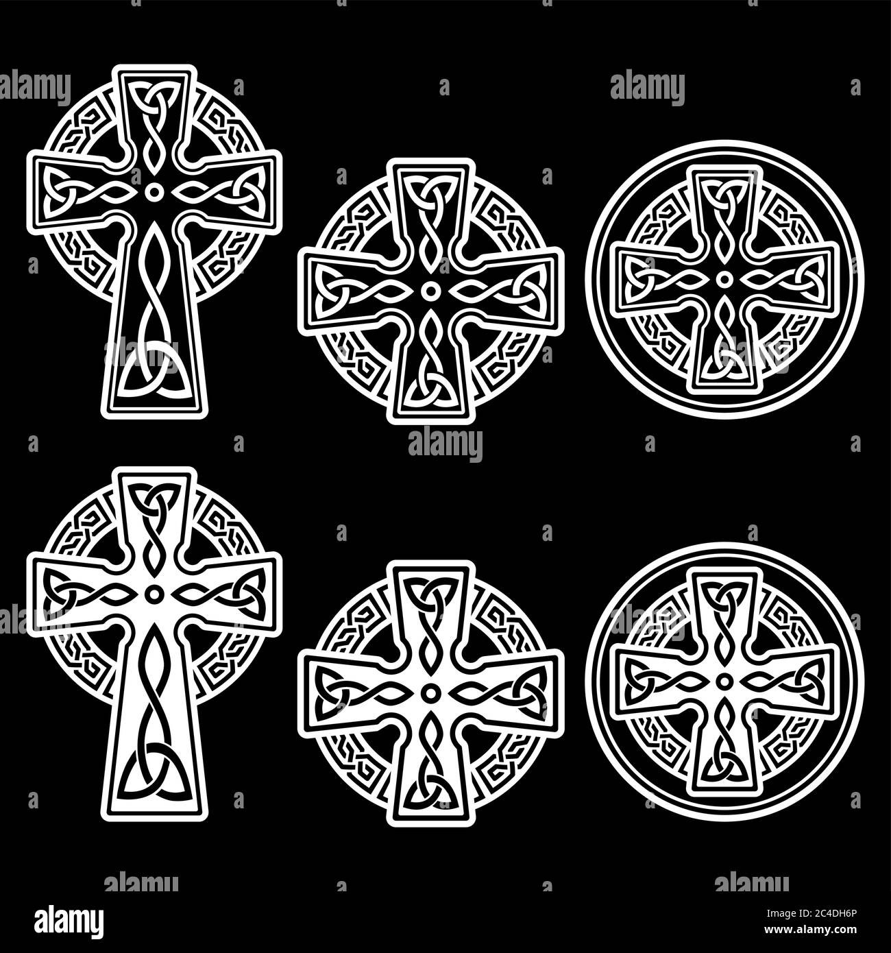 Celtic Irish cross vettoriale design set - festa di San Patrizio in Irlanda in nero su sfondo bianco Illustrazione Vettoriale
