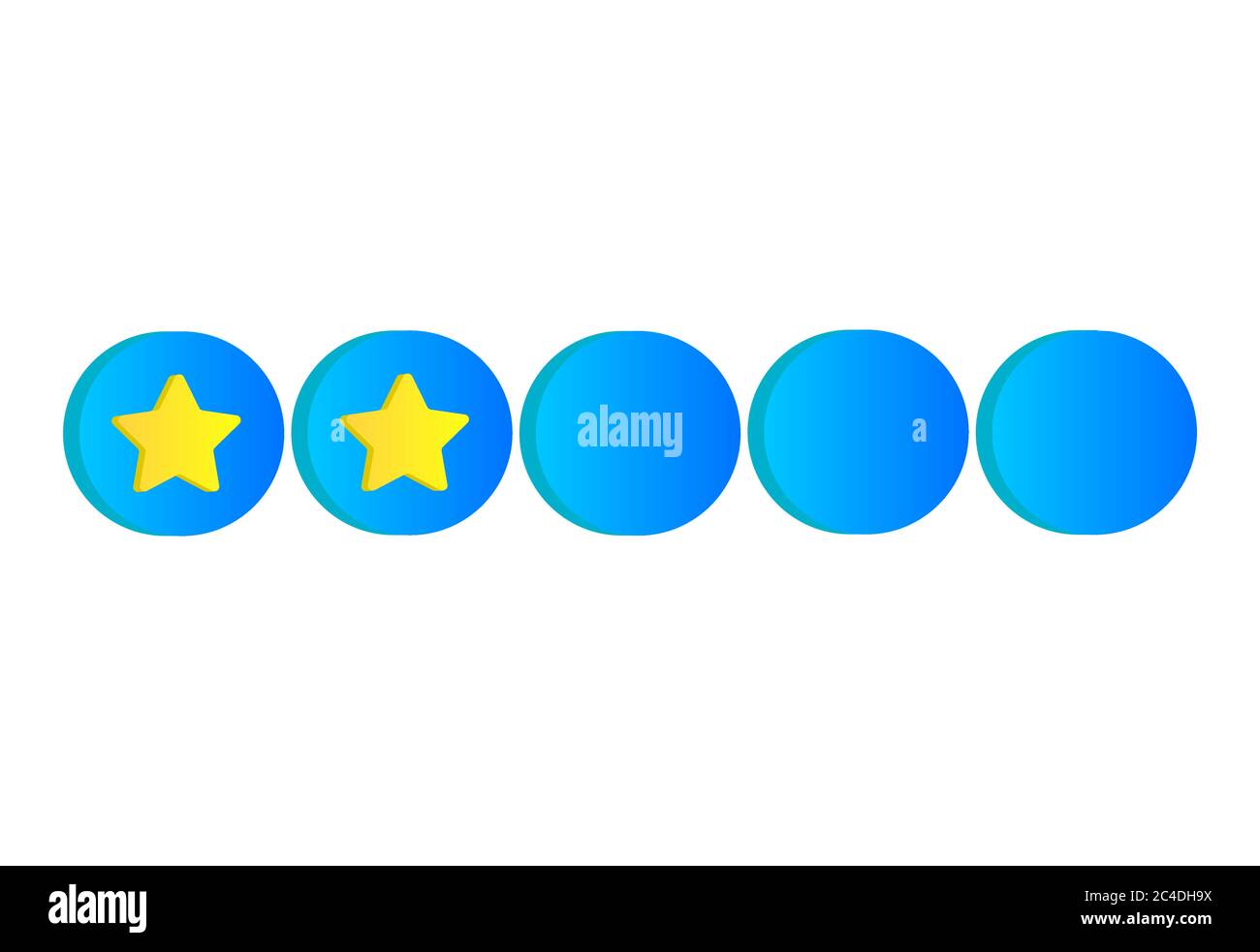 Recensione di due stelle d'oro in stile 3d. Simbolo del servizio di classificazione della qualità. Isolato su sfondo bianco. Illustrazione Vettoriale