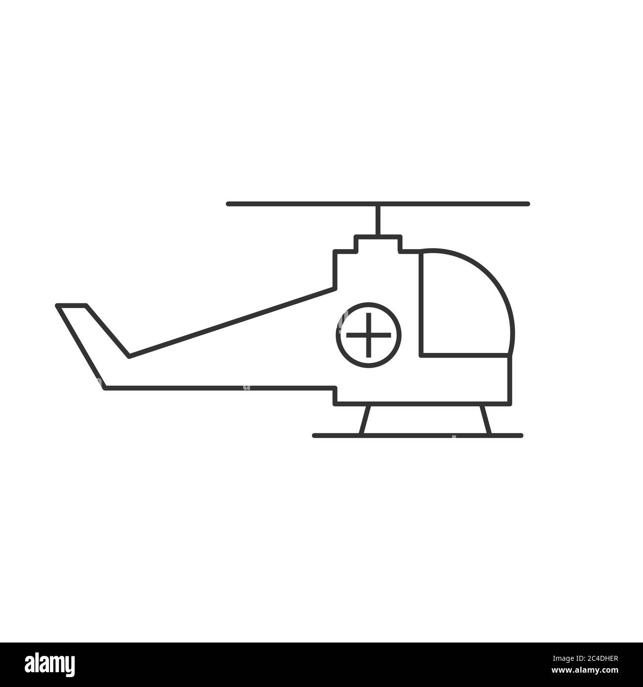 Icona della linea di emergenza dell'elicottero. Tritatutto per ambulanza per pazienti malati e feriti. Simbolo di trasporto della squadra di ricerca e salvataggio. Contorno nero su bianco Illustrazione Vettoriale