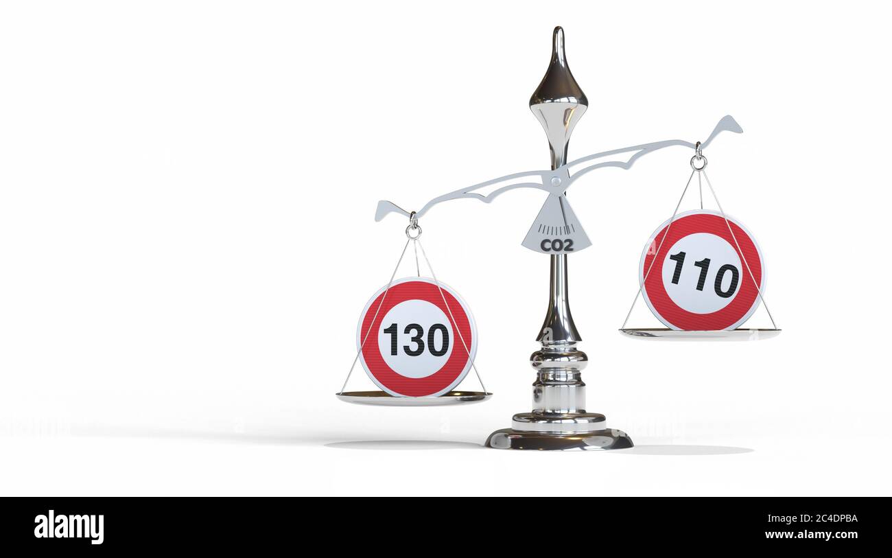 Bilanciamento con segnali di velocità 110 e 130 km/h. Foto Stock