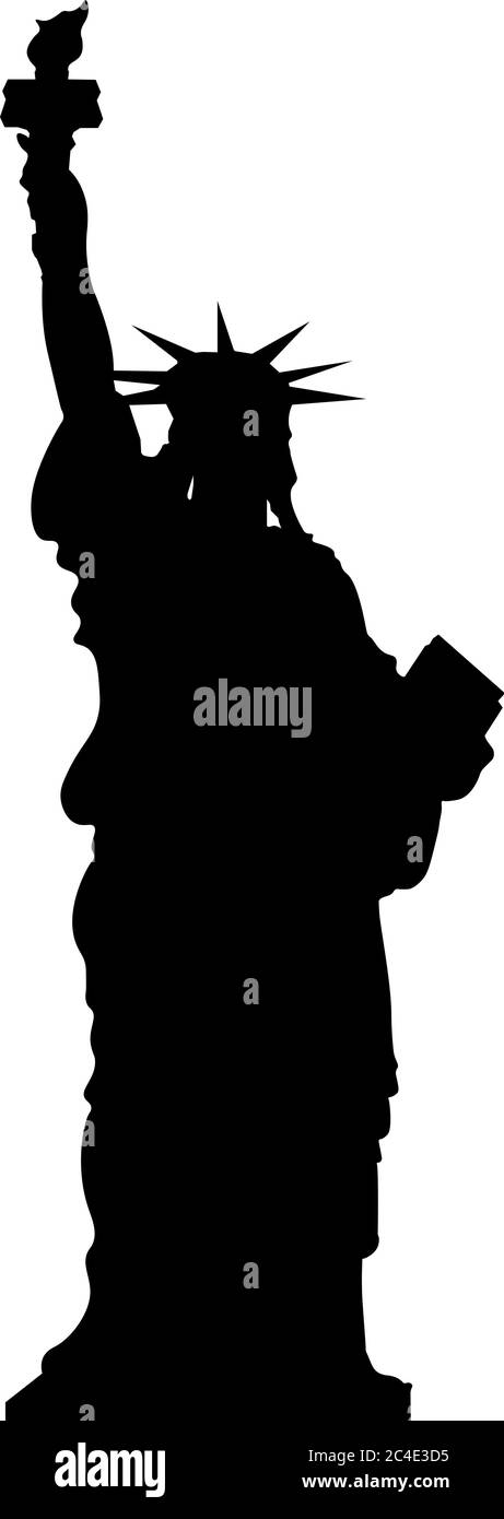 Statua della libertà, New York, Stati Uniti. Semplice silhouette vettoriale nera su sfondo bianco. Illustrazione Vettoriale