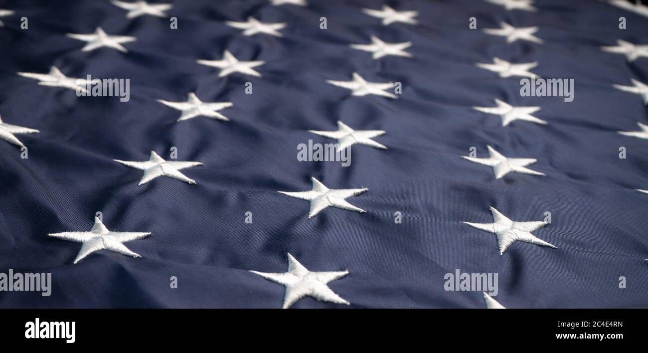 Stelle americane sulla bandiera degli stati uniti. Macro o primo piano. Concetto di giorno dell'indipendenza Foto Stock