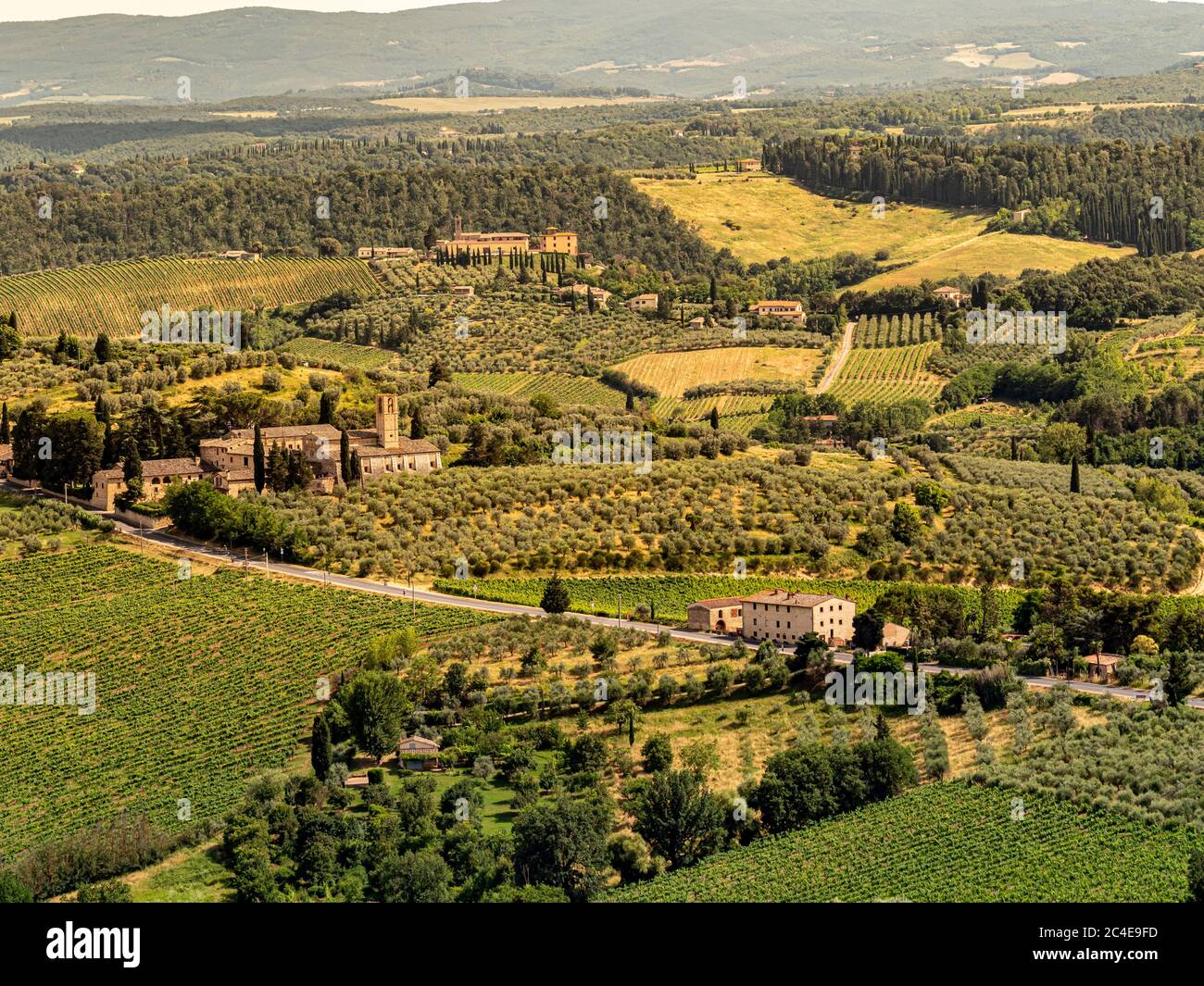 Vista aerea di San Gimignano, Italia Foto Stock