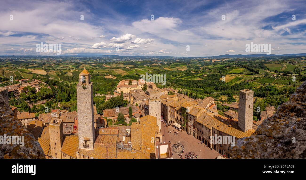 Vista panoramica aerea di San Gimignano, Toscana, Italia. Foto Stock