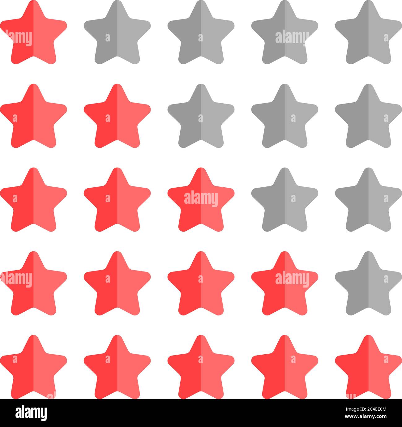 set di 5 stelle. Forme semplici arrotondate in grigio e rosso. Illustrazione Vettoriale