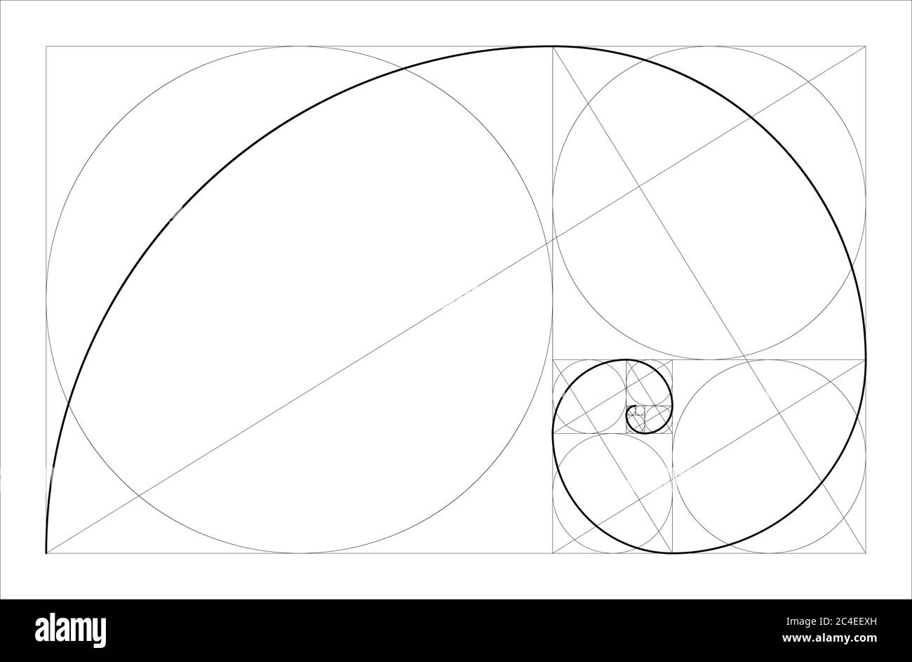 Rapporto Aureo concetto geometrico. Spirale di Fibonacci. Illustrazione Vettoriale Illustrazione Vettoriale