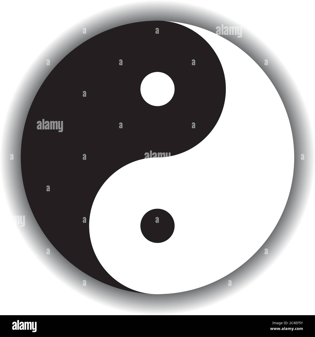 Yin Yang simbolo icona di filosofia cinese descrive come forze opposte e opposte possono essere complementari, interconnesse e interdipendenti nel mondo naturale. Illustrazione in bianco e nero con ombra. Illustrazione Vettoriale