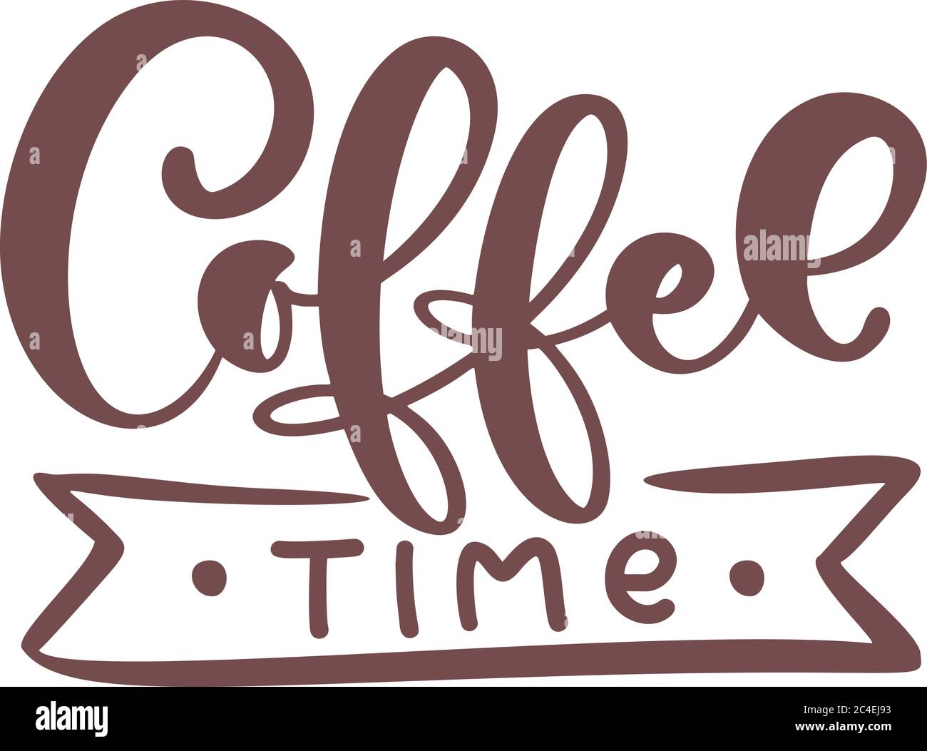 Tempo di caffè testo scritto calligrafia a mano. Scritta vintage stilizzata isolata su bianco. Frase vettoriale sul tema del caffè per il ristorante Illustrazione Vettoriale