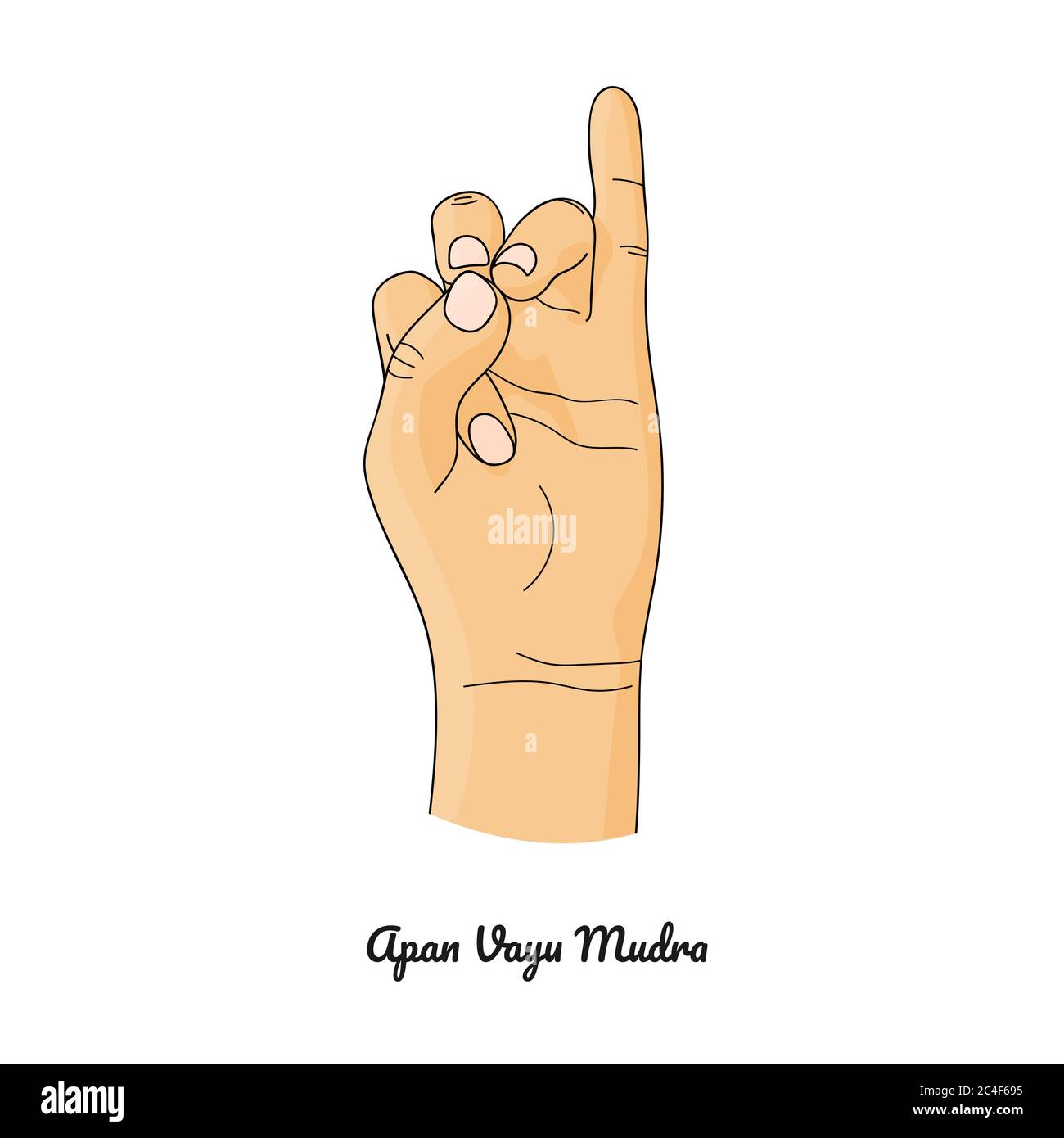 Apan Vayu Mudra / Lifesaver Gesture. Vettore. Illustrazione Vettoriale