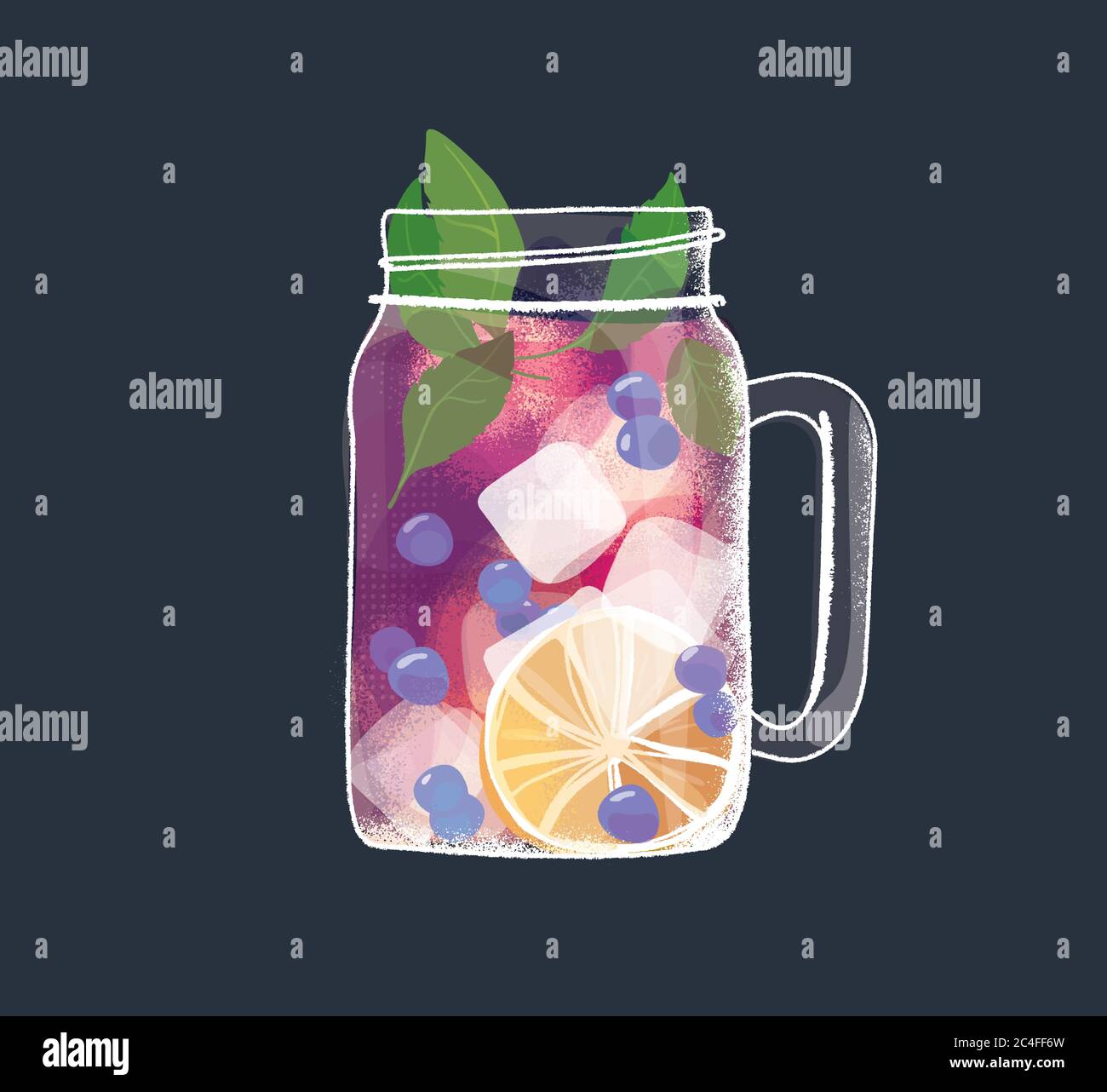 Cocktail di mirtillo in vasetto di muratore con ghiaccio e menta Illustrazione Vettoriale
