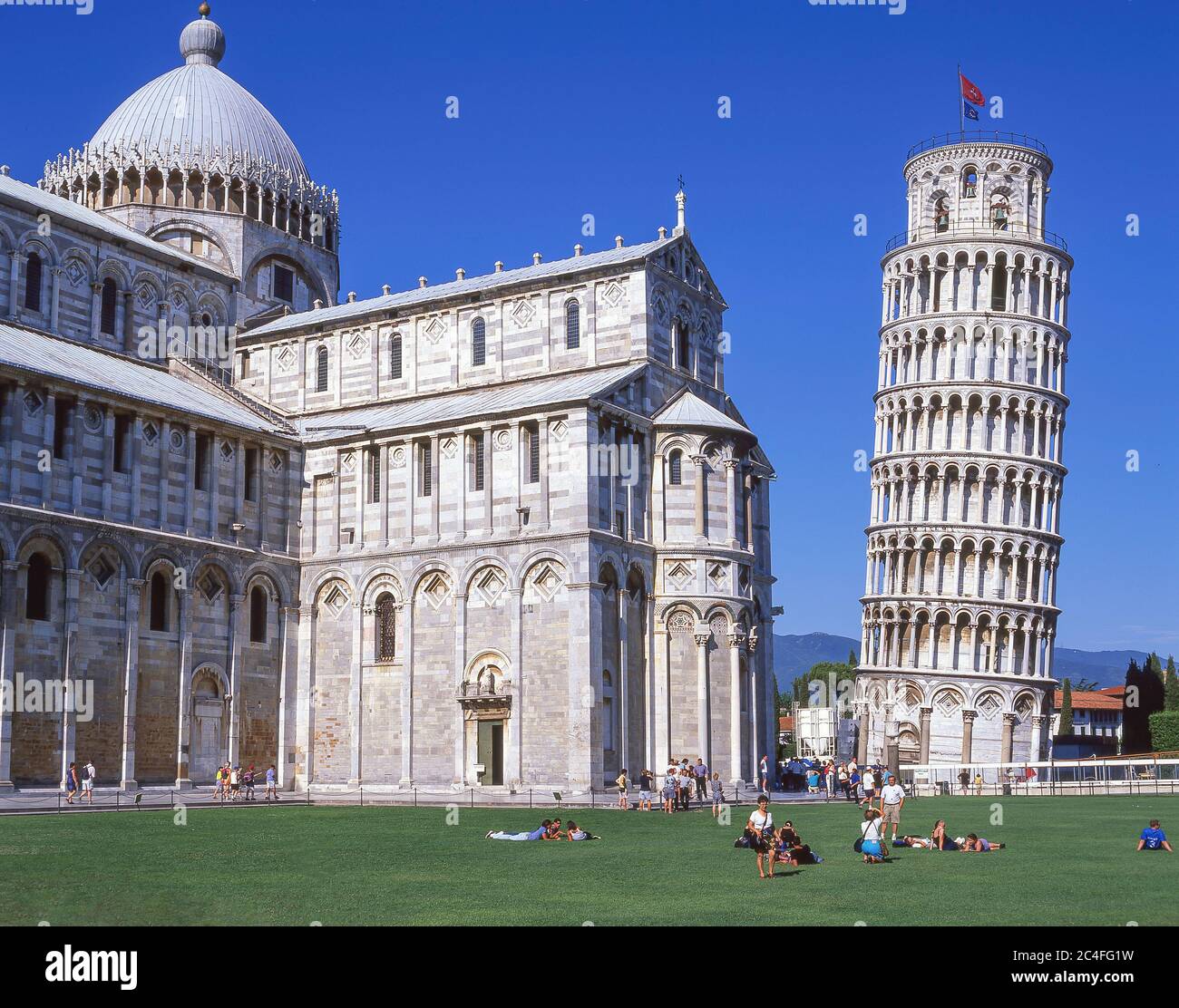 La Torre pendente di Pisa e il Duomo, Piazza dei Miracoli, Pisa, Toscana, Italia Foto Stock