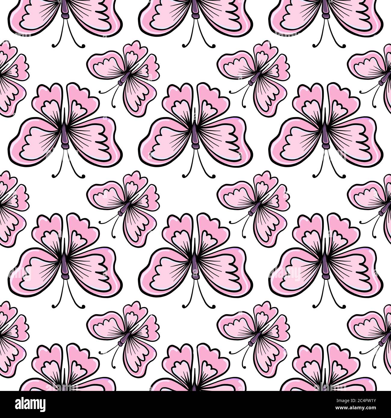 Motivo a farfalla, motivo senza giunture su sfondo bianco. Illustrazione Vettoriale