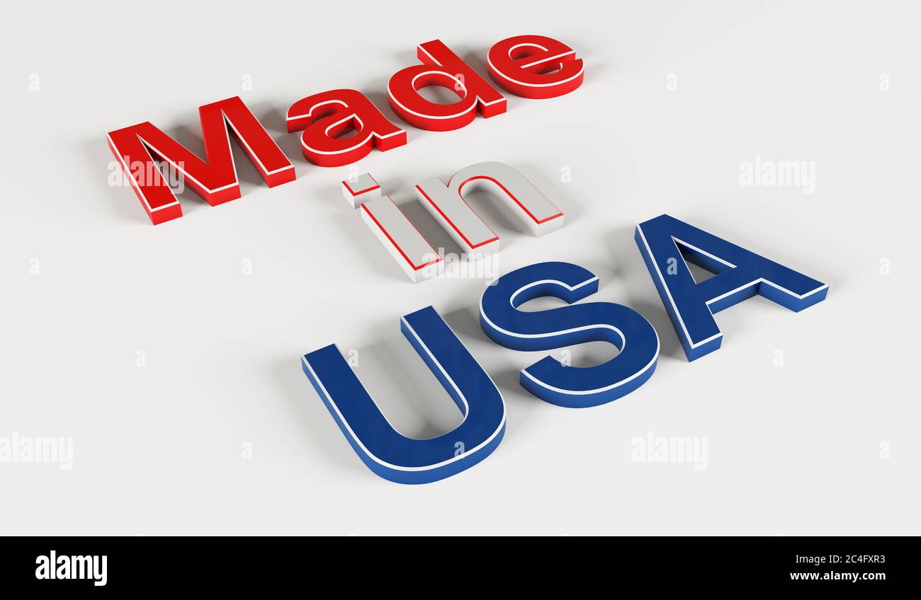 Rendering 3D di un segno made in USA Foto Stock
