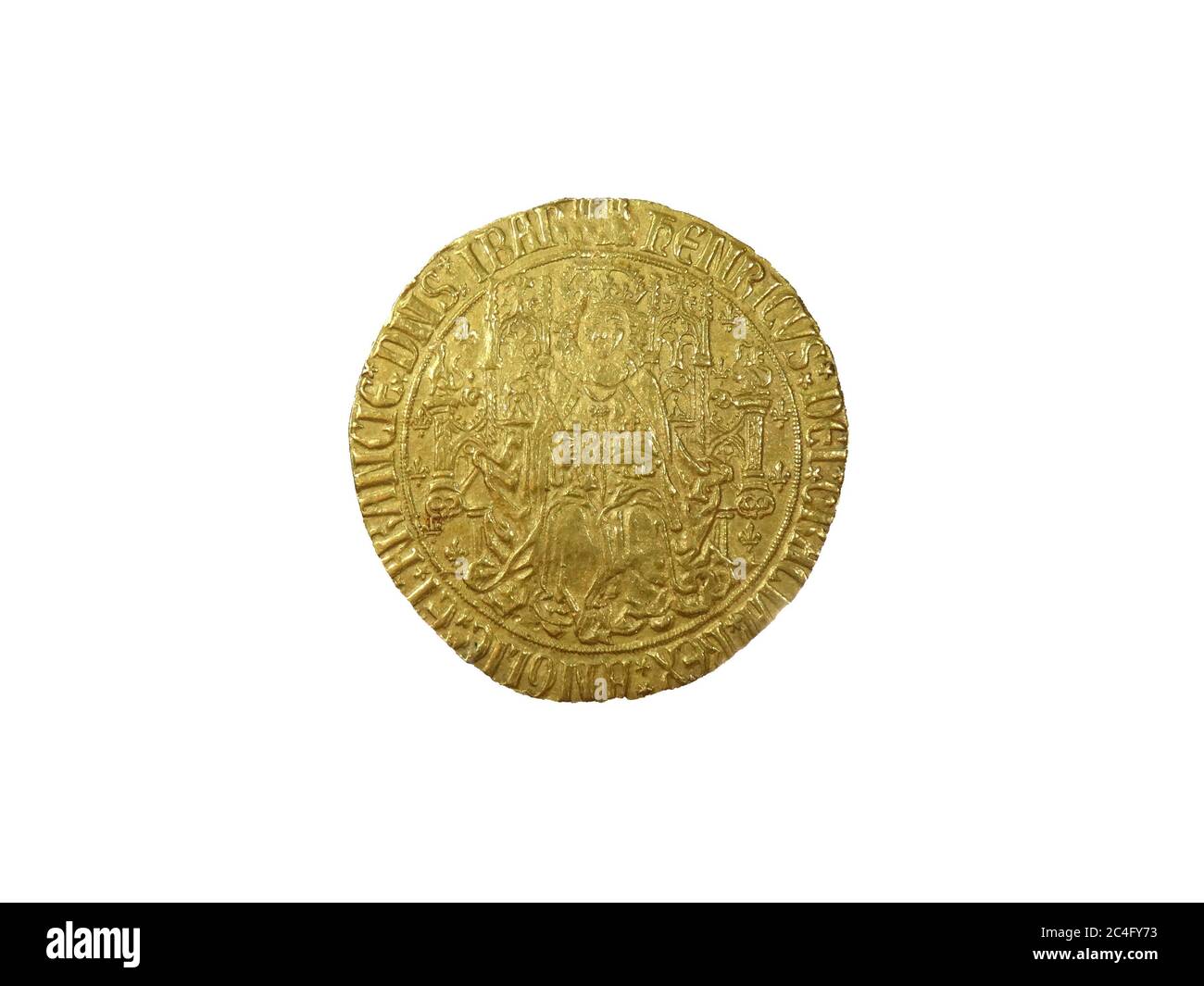 Re Enrico VII Oro Sovrano Coin emesso per la prima volta nel 1489, con un valore di venti scellini tagliati e isolati su uno sfondo bianco Foto Stock
