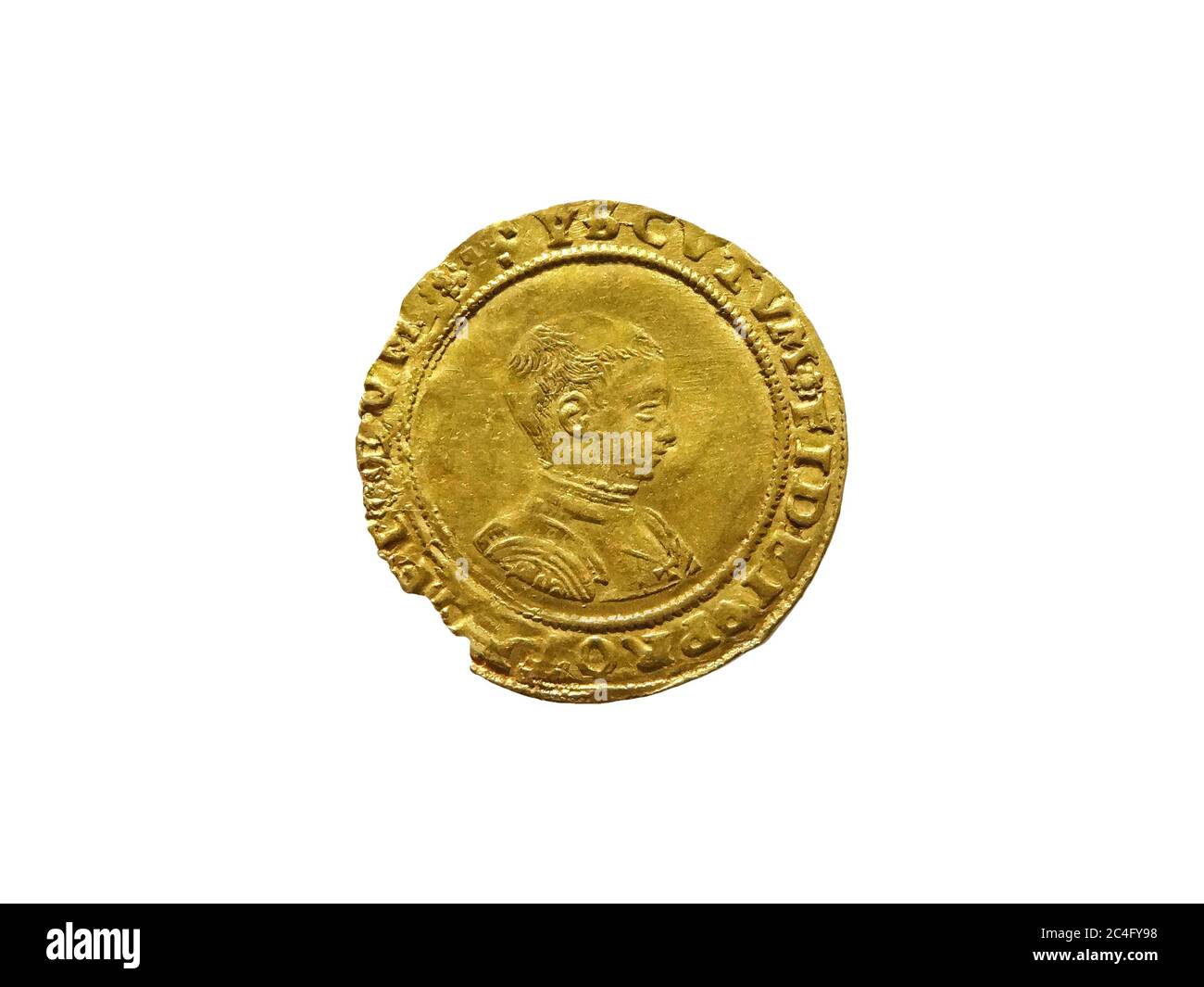 Re Edoardo VI 1547- 1553 Oro metà Sovrano moneta tagliata e isolata su uno sfondo bianco Foto Stock