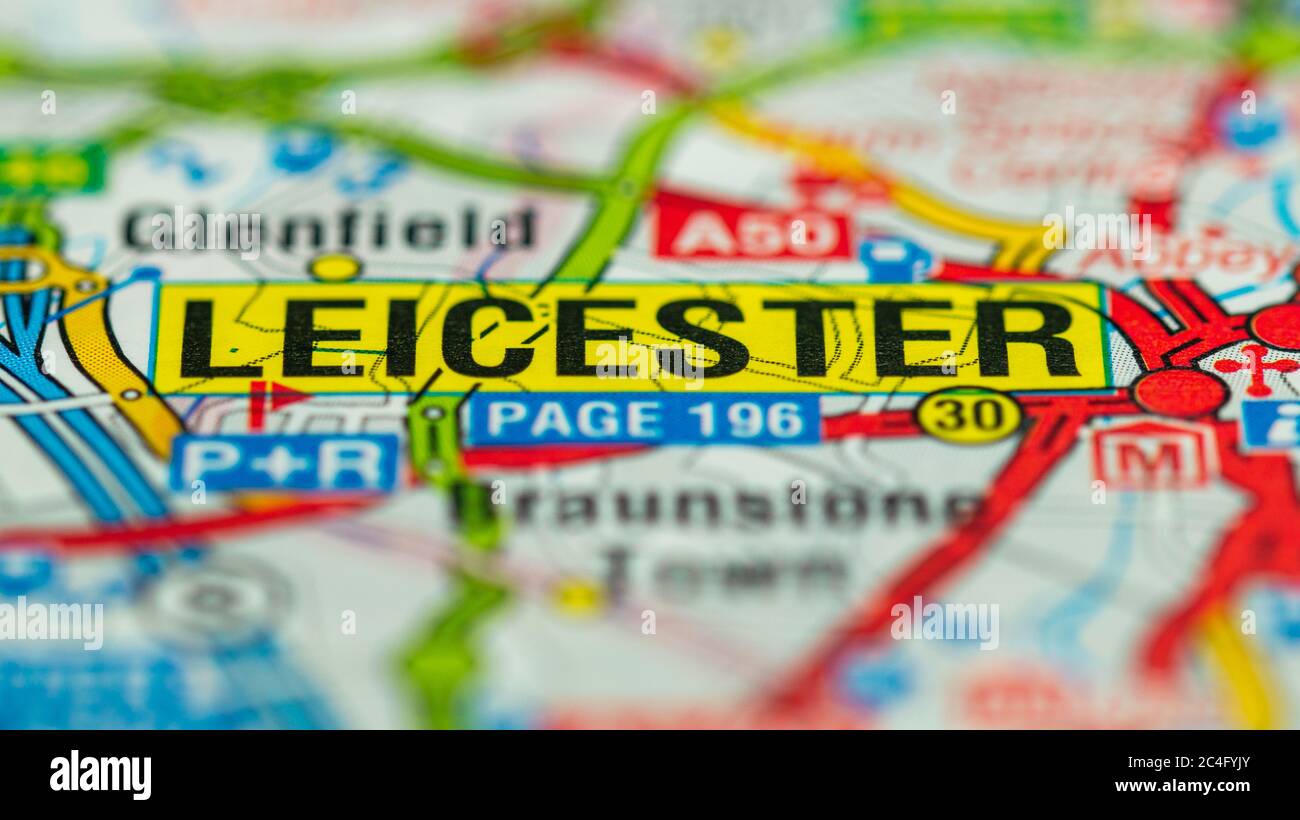 Leicester su una mappa Foto Stock