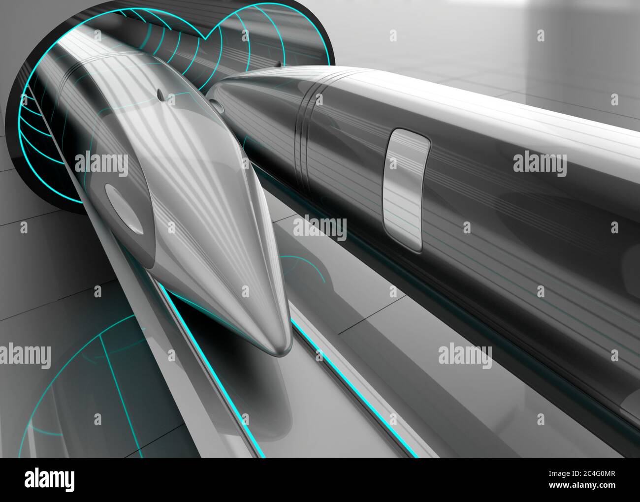 Treni ad alta velocità in galleria, illustrazione. Foto Stock