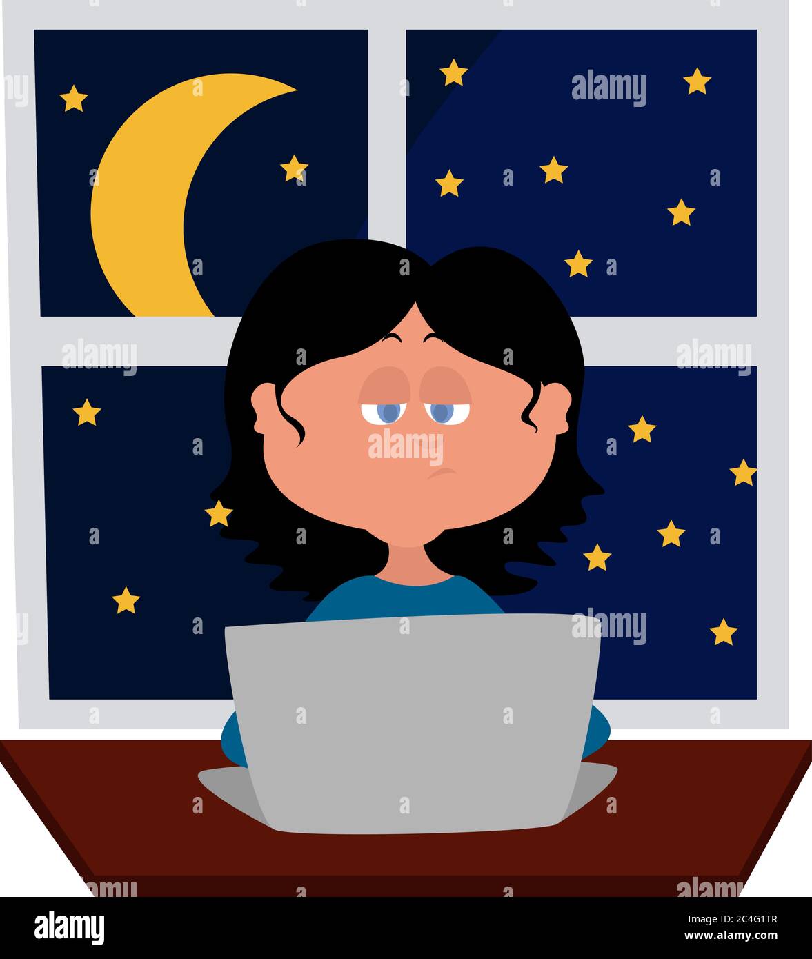 Lavoro di notte, illustrazione, vettore su sfondo bianco Illustrazione Vettoriale